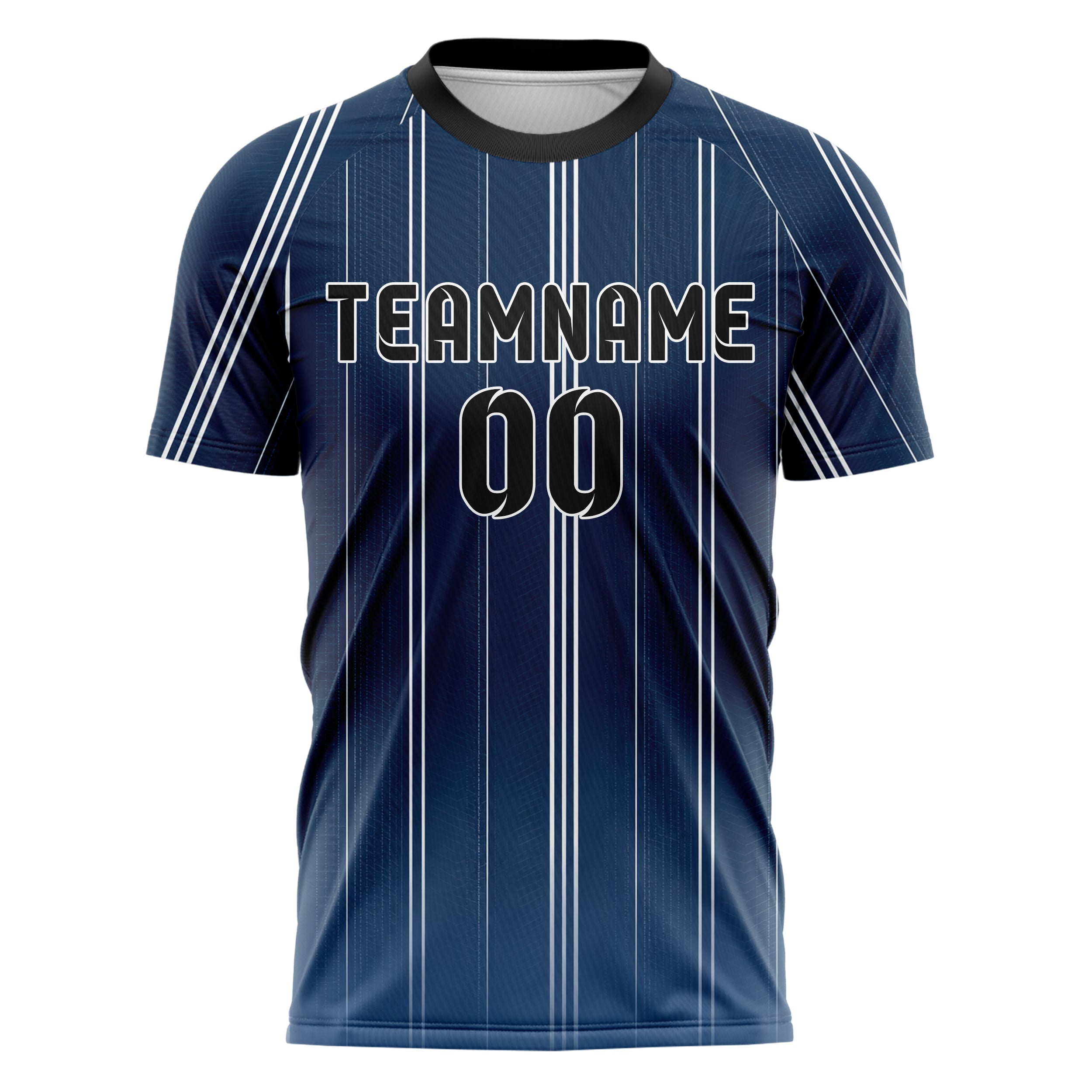 Marineblau klassisches Nadelstreifen klassische vertikale Pinstripes Design 11-0028 individuelles Fußballtrikot front
