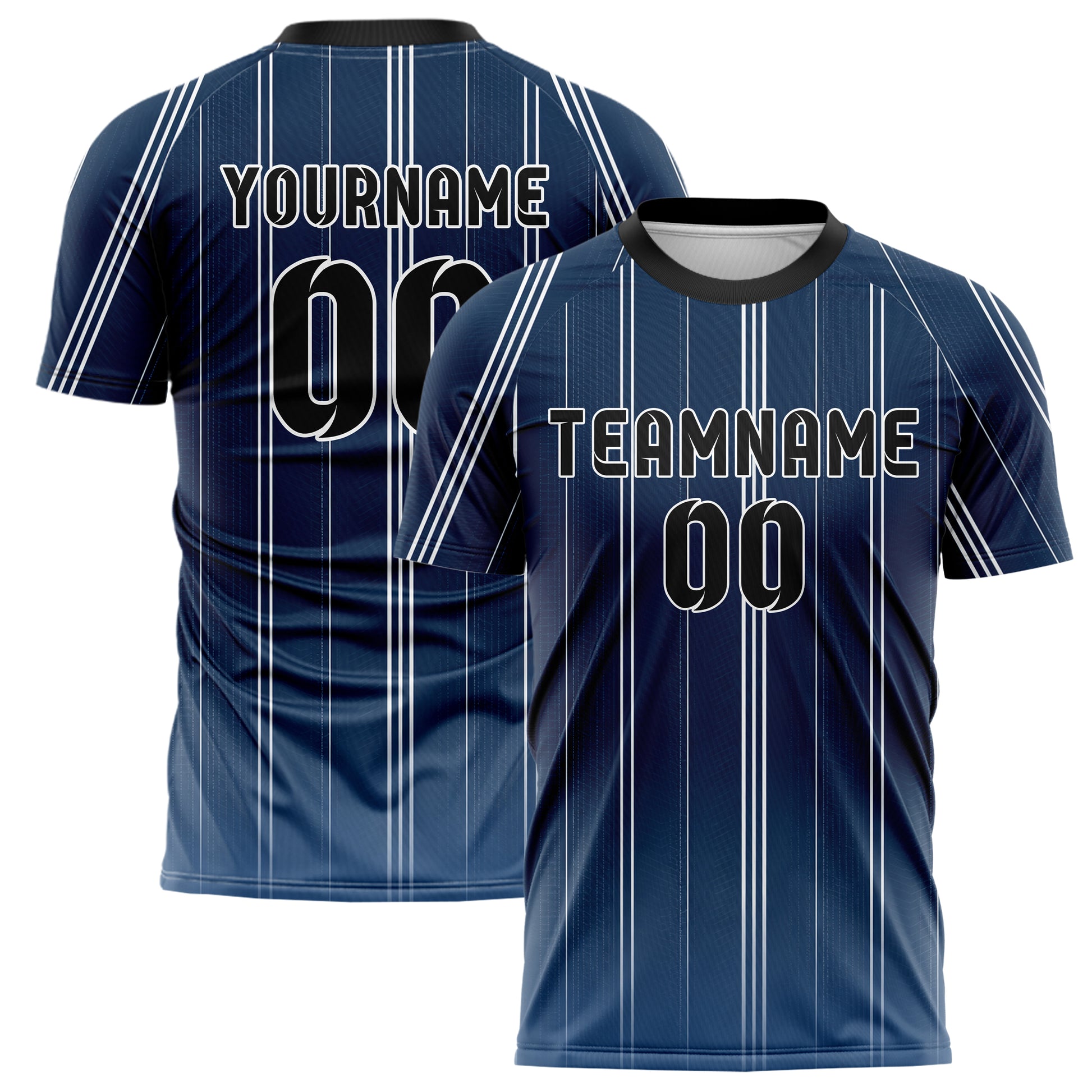 Marineblau klassisches Nadelstreifen klassische vertikale Pinstripes Design 11-0028 individuelles Fußballtrikot main