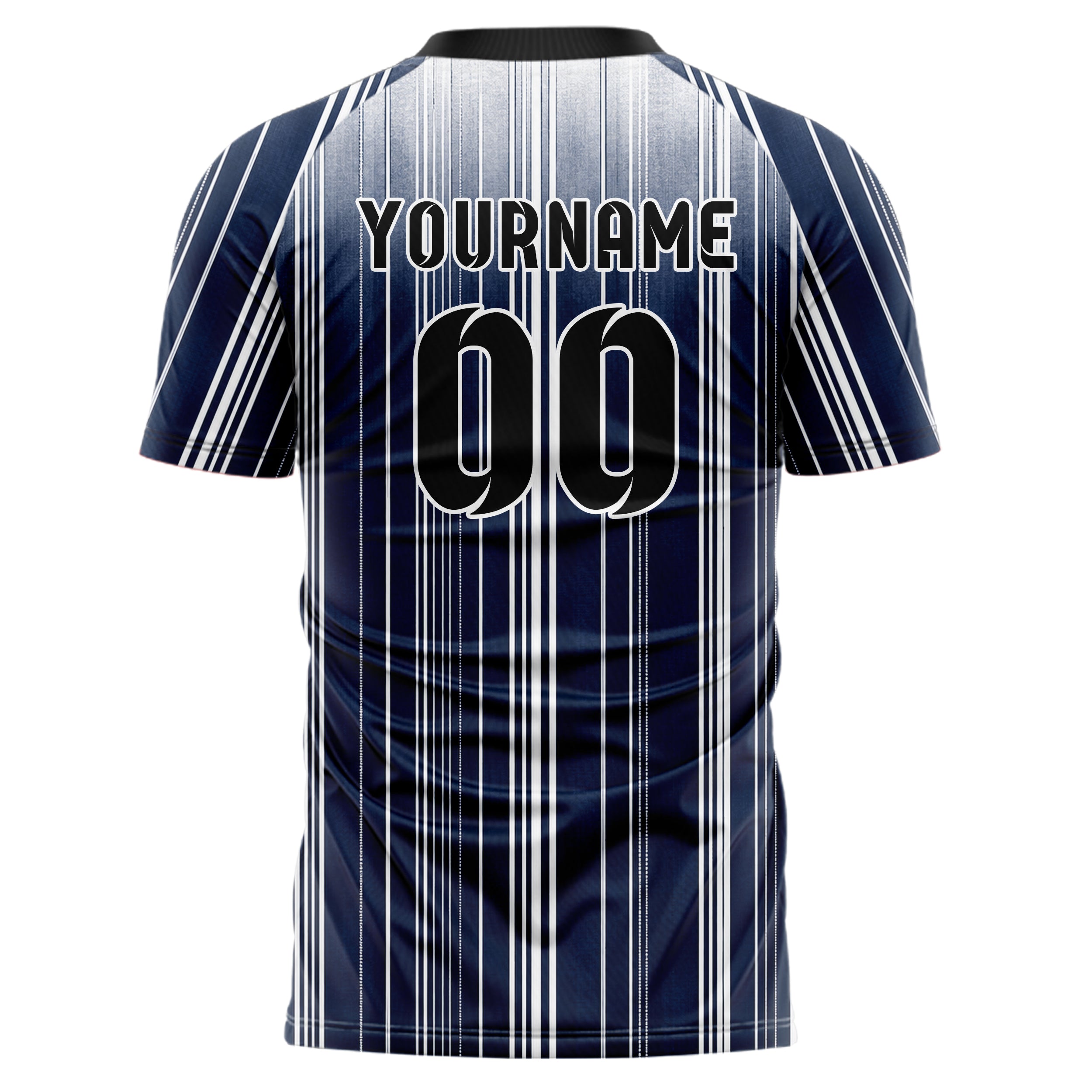 Marineblau klassisches Nadelstreifen klassische vertikale Pinstripes Design 11-0034 individuelles Fußballtrikot back