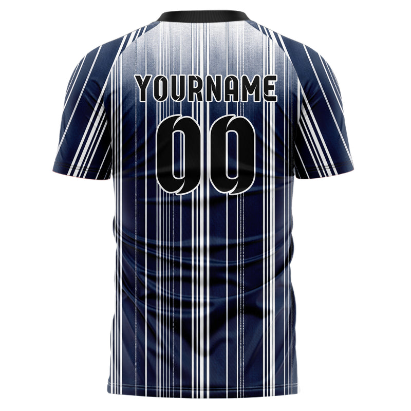 Marineblau klassisches Nadelstreifen klassische vertikale Pinstripes Design 11-0034 individuelles Fußballtrikot back
