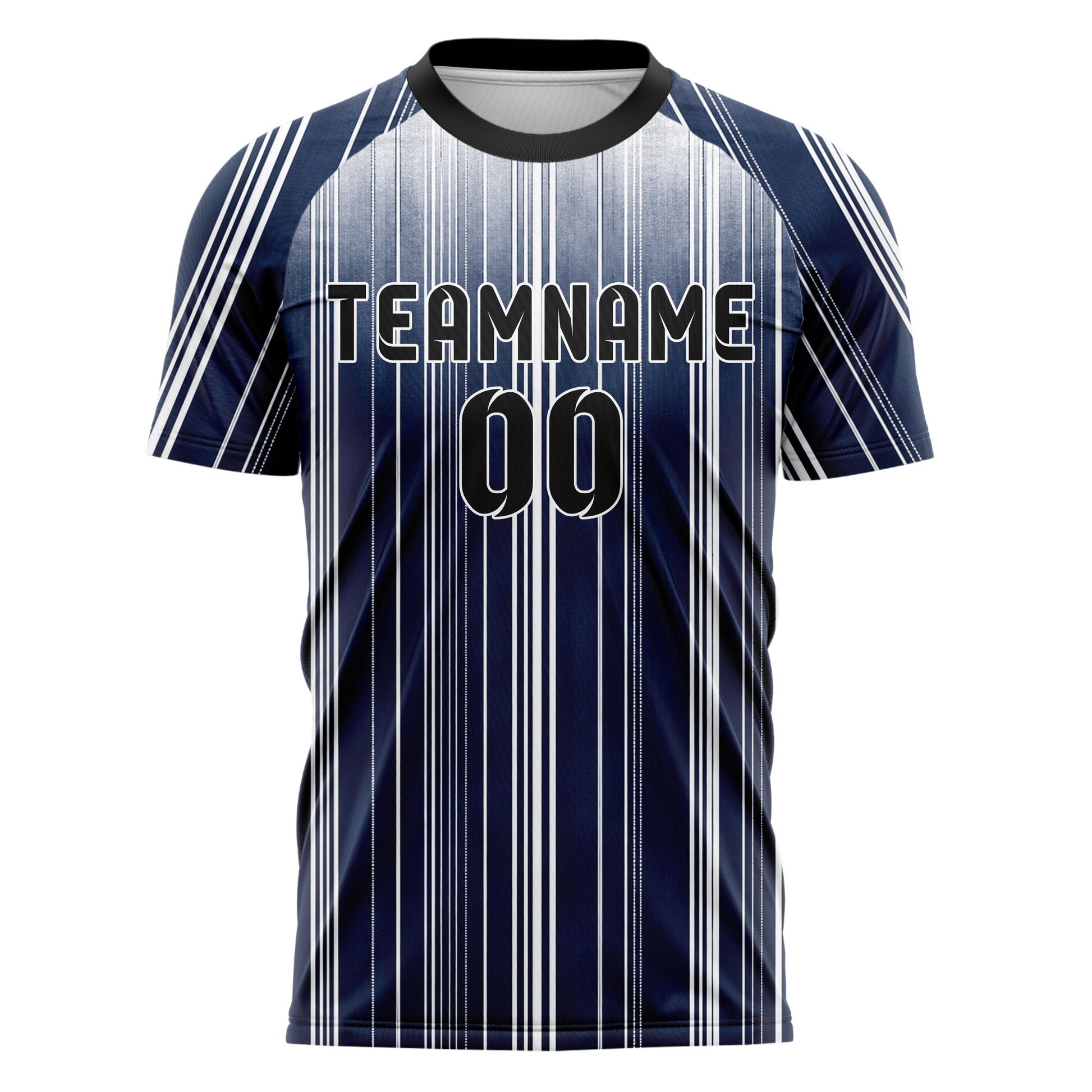 Marineblau klassisches Nadelstreifen klassische vertikale Pinstripes Design 11-0034 individuelles Fußballtrikot front