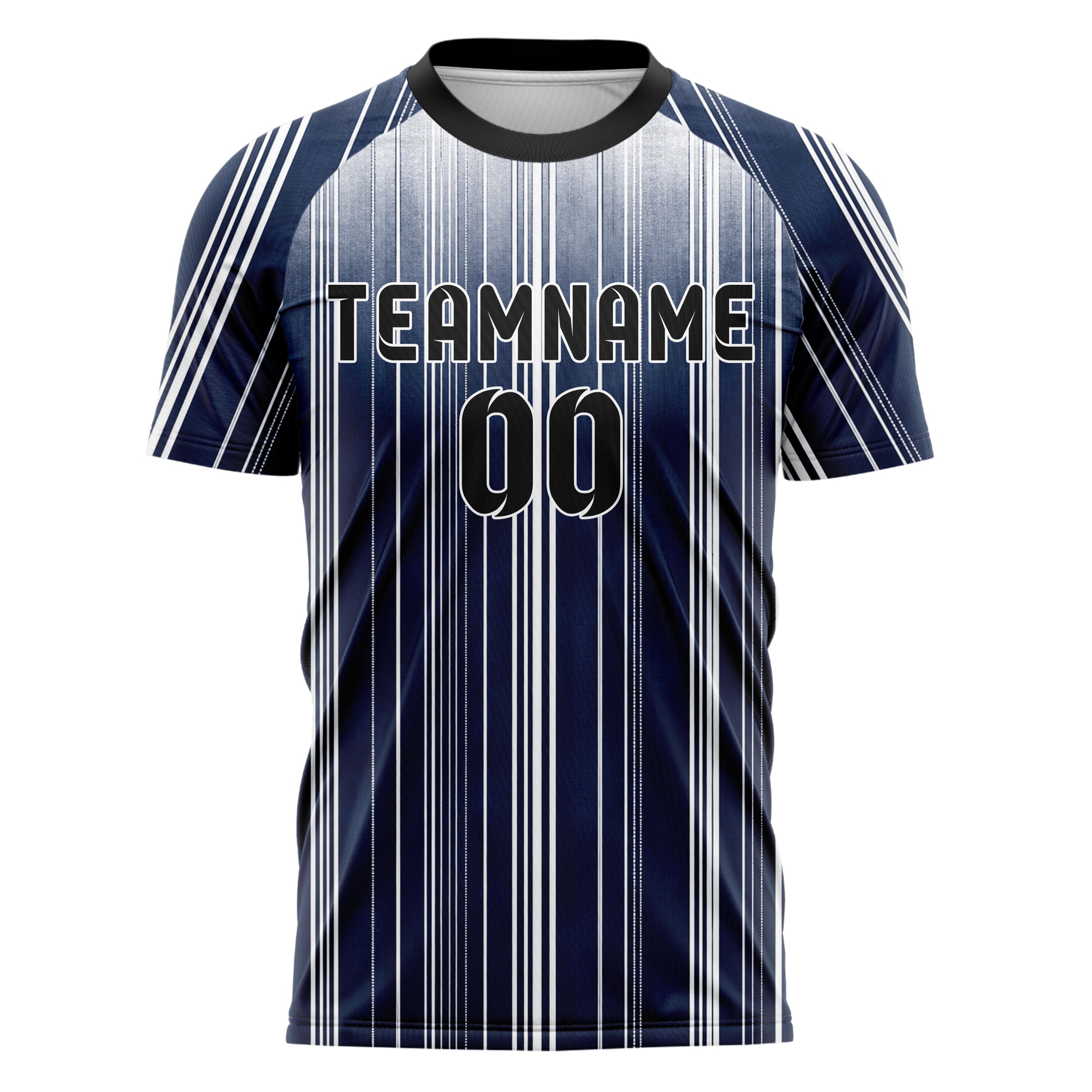 Marineblau klassisches Nadelstreifen klassische vertikale Pinstripes Design 11-0034 individuelles Fußballtrikot front