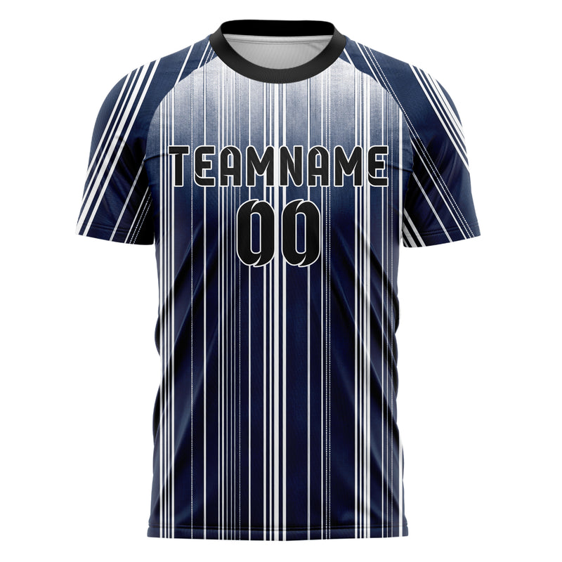 Marineblau klassisches Nadelstreifen klassische vertikale Pinstripes Design 11-0034 individuelles Fußballtrikot front