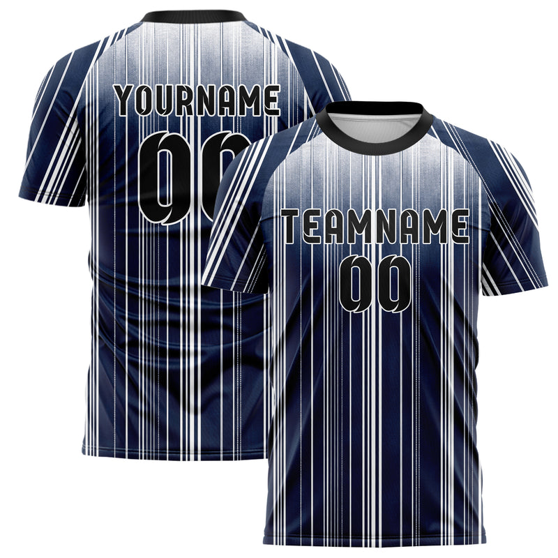Marineblau klassisches Nadelstreifen klassische vertikale Pinstripes Design 11-0034 individuelles Fußballtrikot main