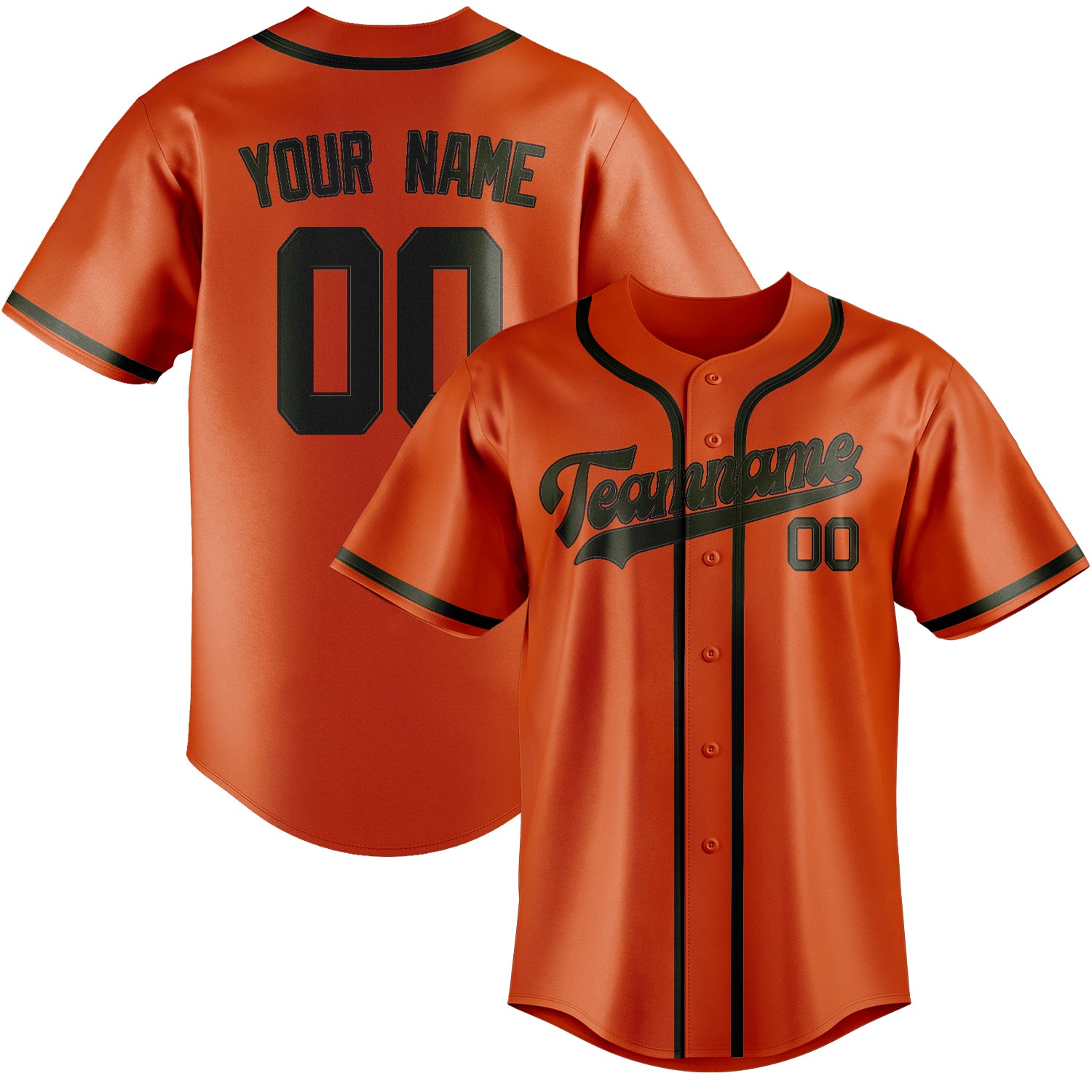 Benutzerdefiniertes Professionelles Orangerot Dunkles Oliv Baseballtrikot