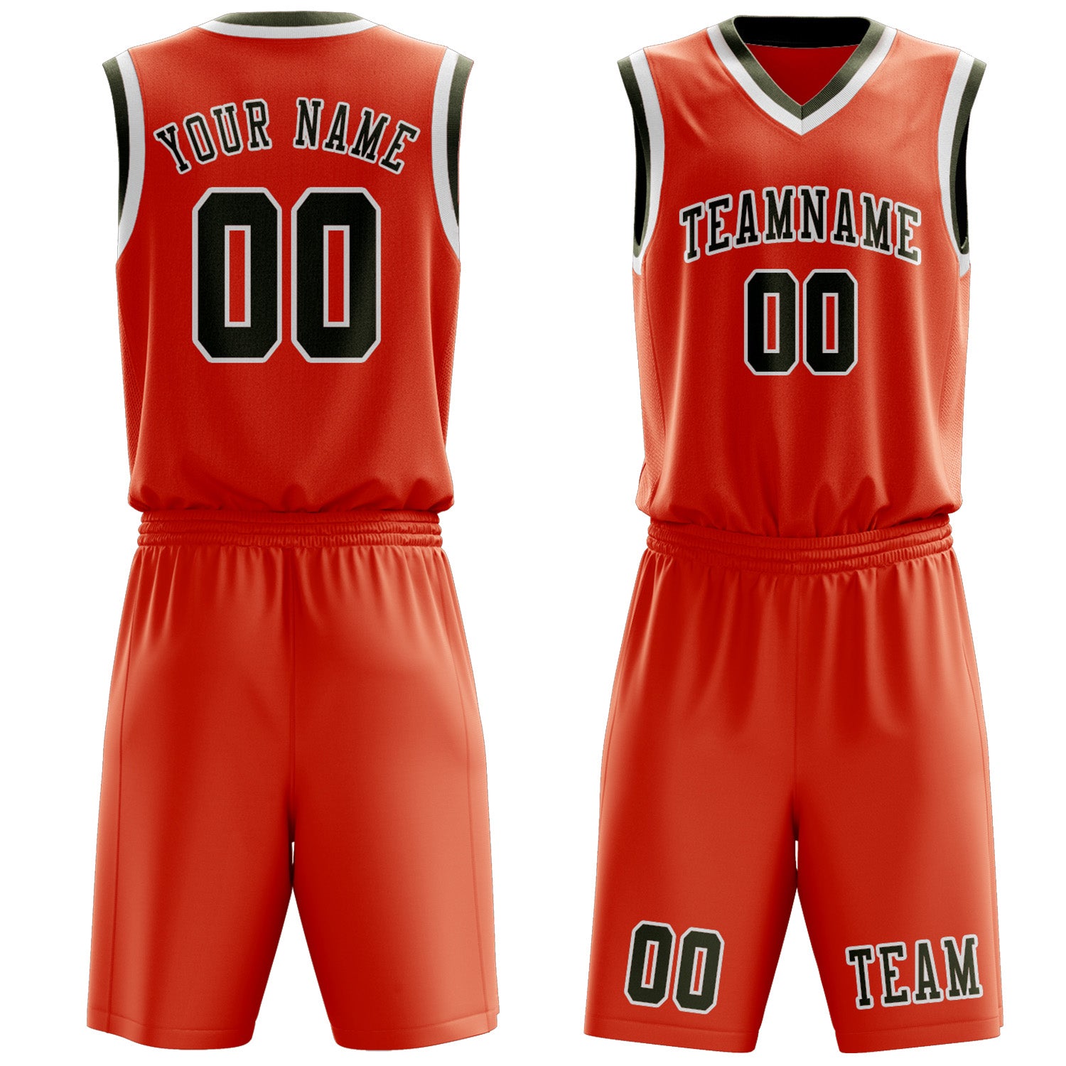 Benutzerdefiniertes Professionelles Orangerot Dunkles Oliv Basketballtrikot-Set