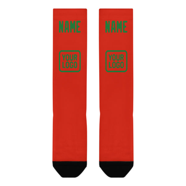 Calze autoreggenti su misura color arancio-rosso-verde smeraldo