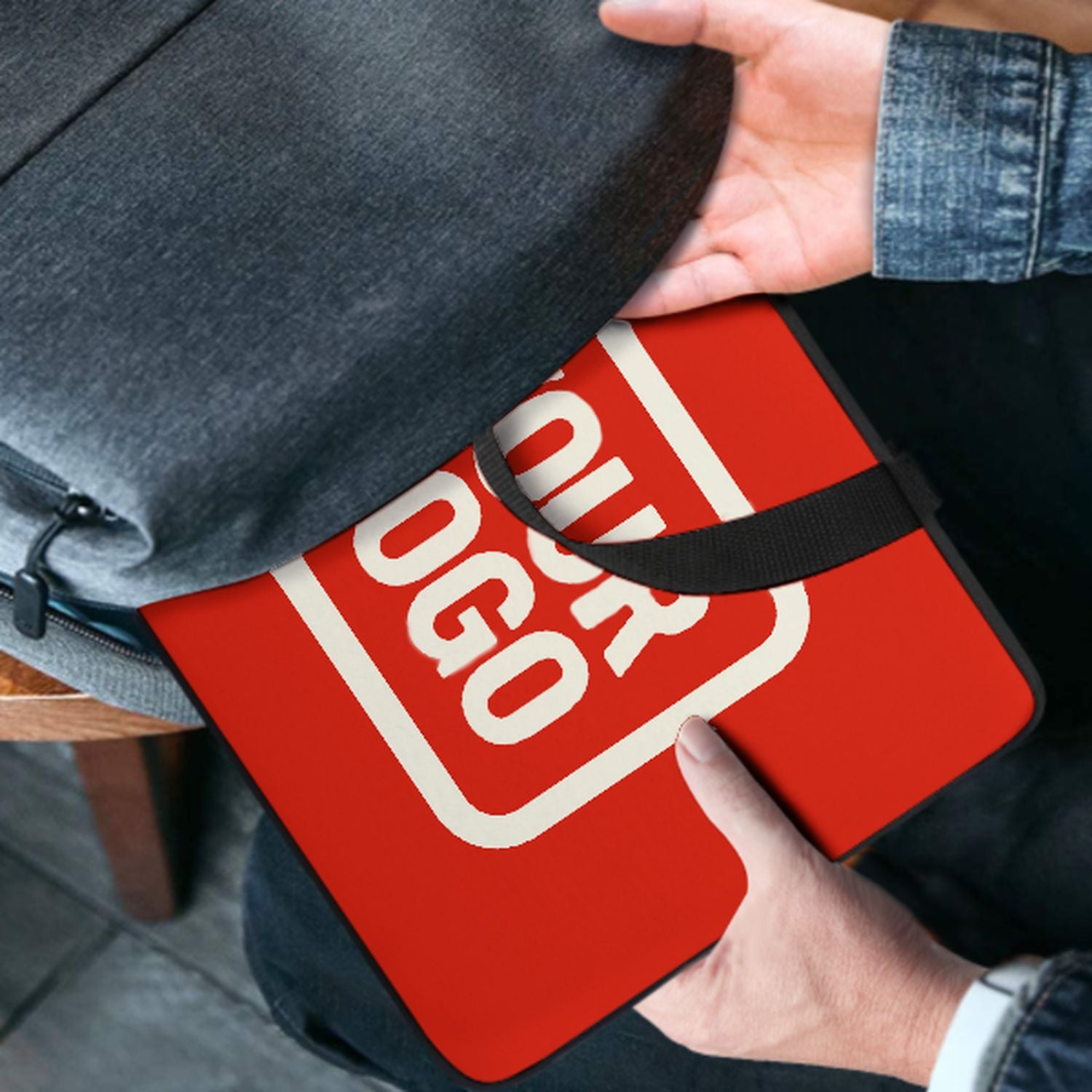 Borsa per laptop personalizzata arancione, rossa e crema
