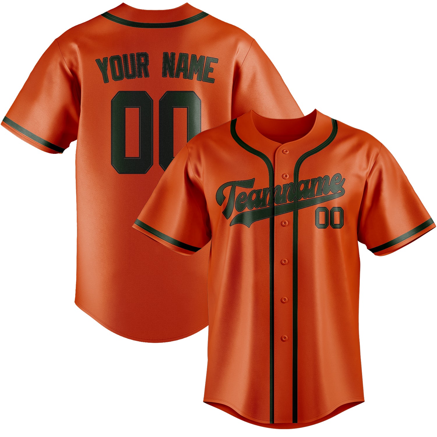 Benutzerdefiniertes Professionelles Orangerot Tannengrün Baseballtrikot