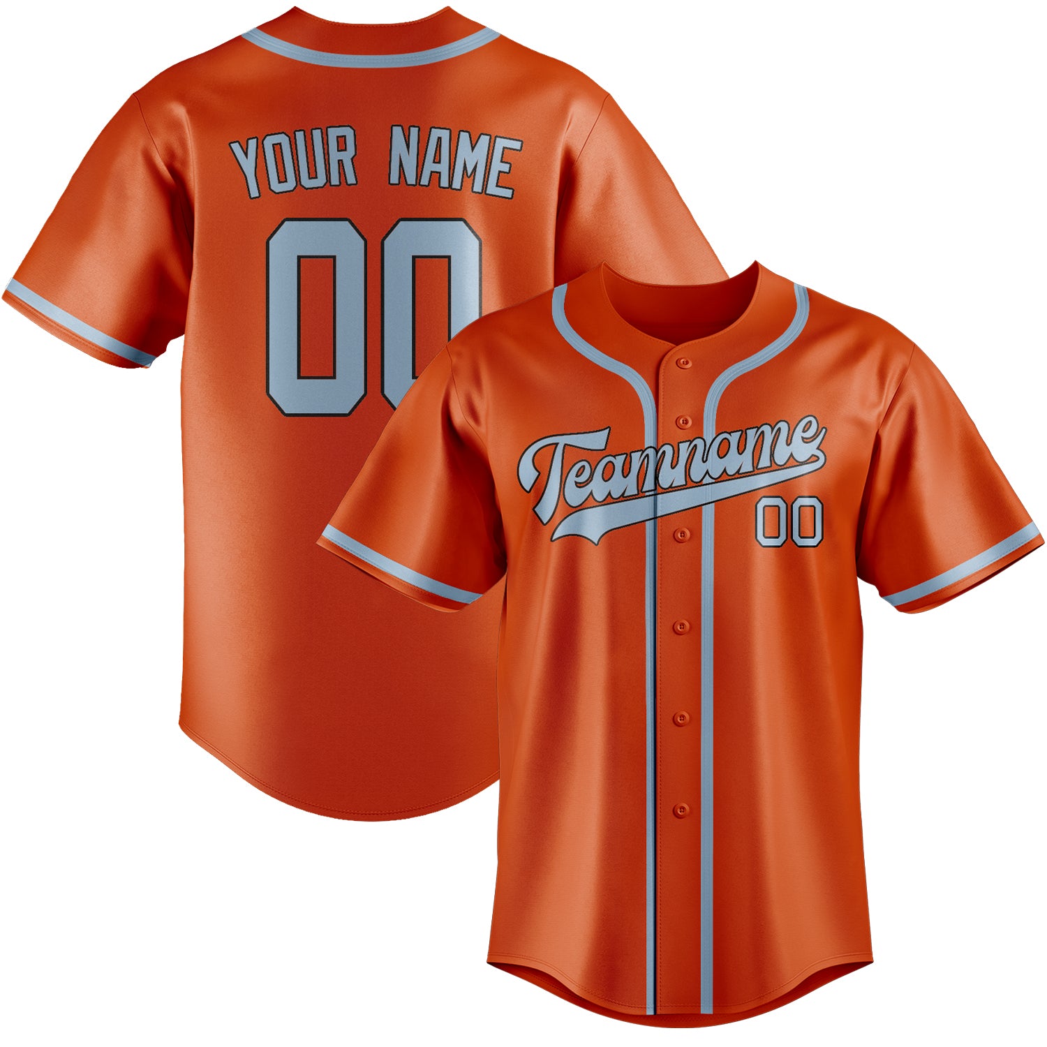 Benutzerdefiniertes Professionelles Orangerot Hellblau Baseballtrikot