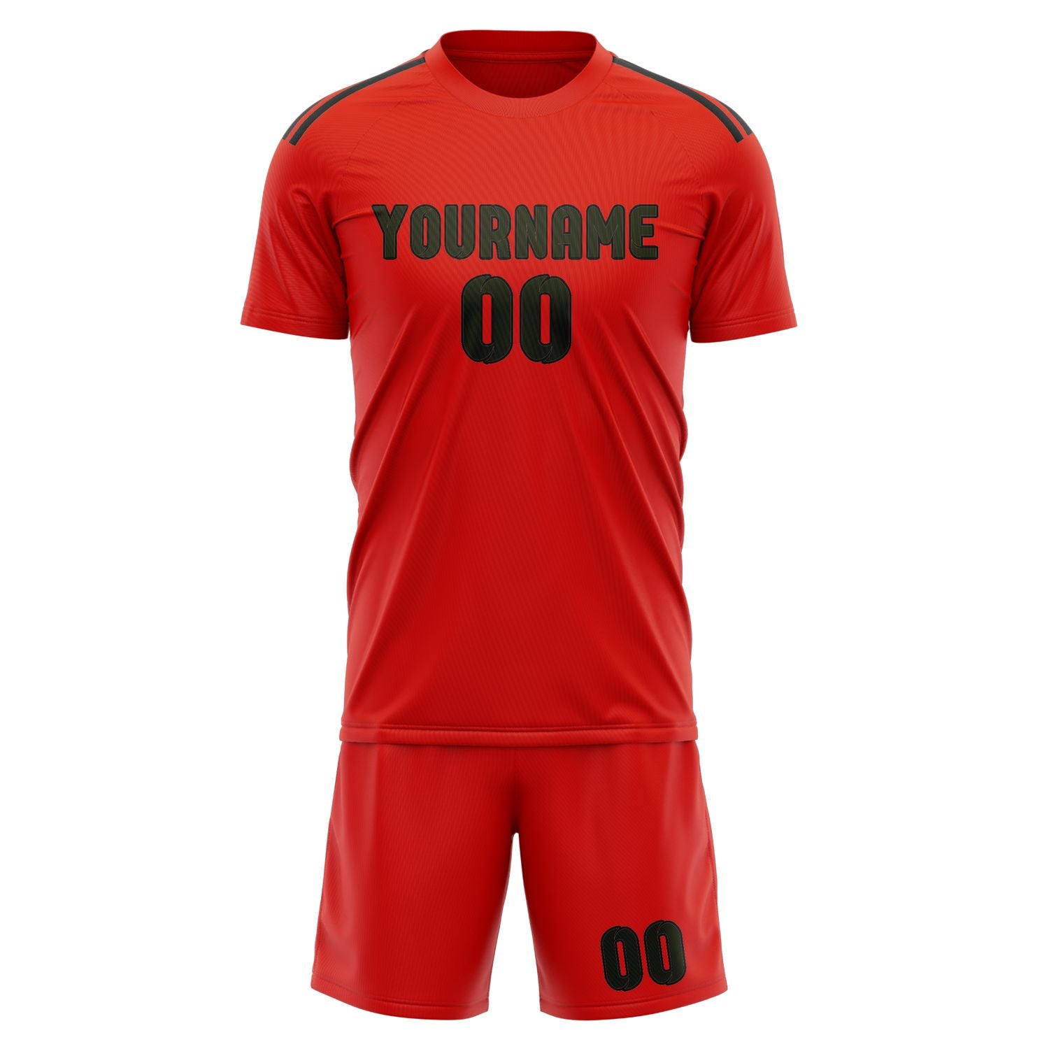 Maßgeschneidertes Professionelles Orangerot Dunkles Oliv Fußballtrikot-Set