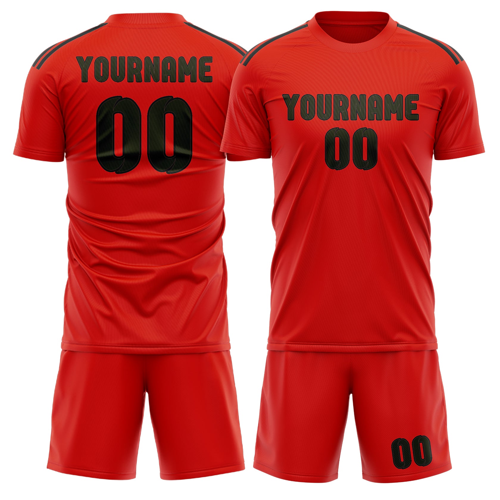 Maßgeschneidertes Professionelles Orangerot Dunkles Oliv Fußballtrikot-Set