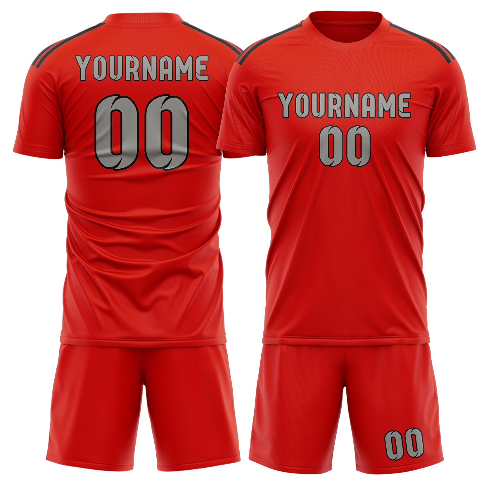 Maßgeschneidertes Professionelles Orangerot Grau Fußballtrikot-Set