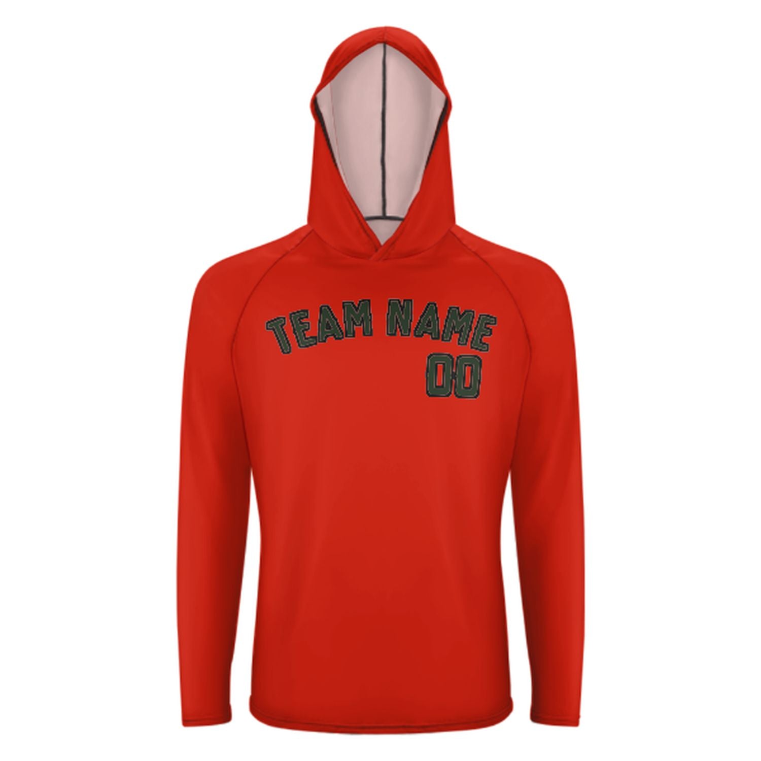Maßgeschneidertes Orangerot Tannengrün UV-Hoodie