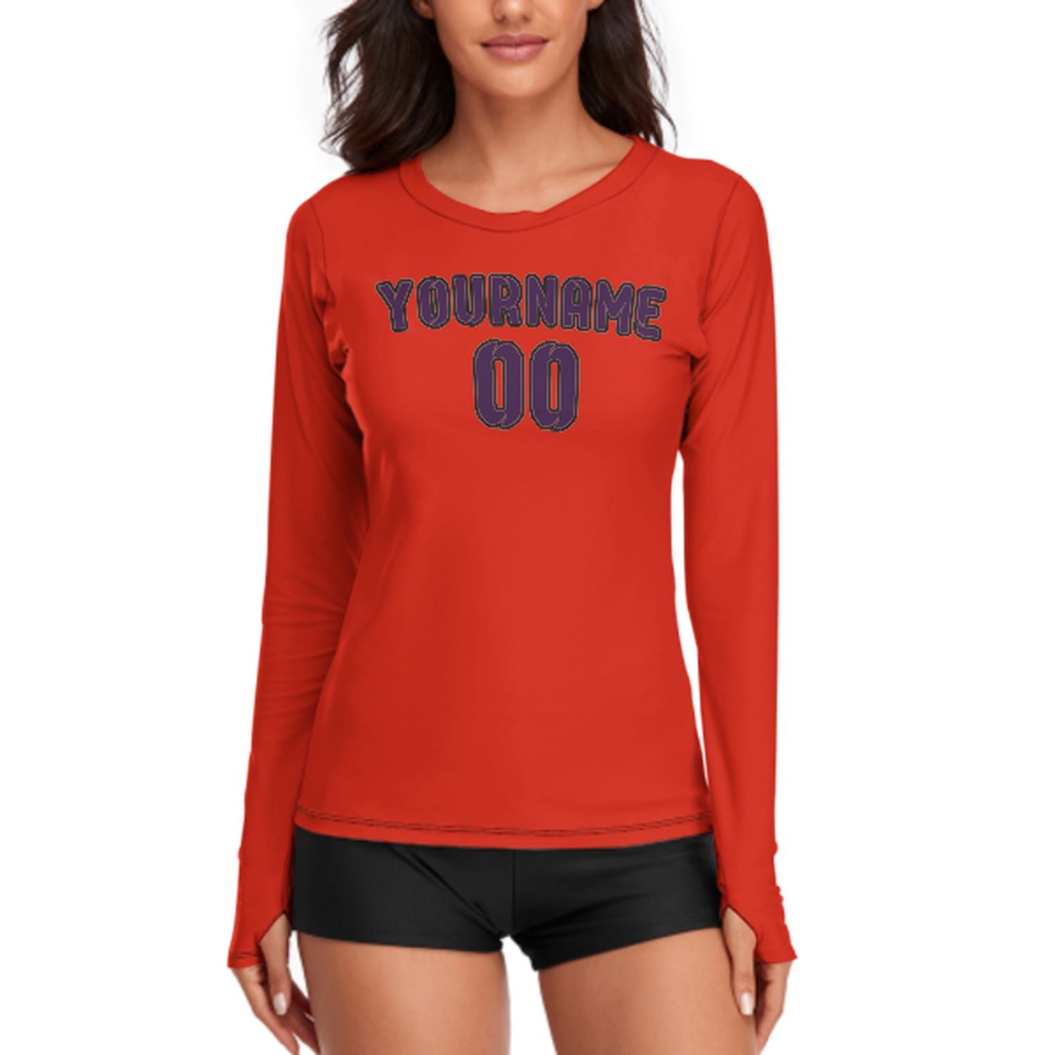 Maßgeschneidertes Orangerot Lila Damen Langarmshirt