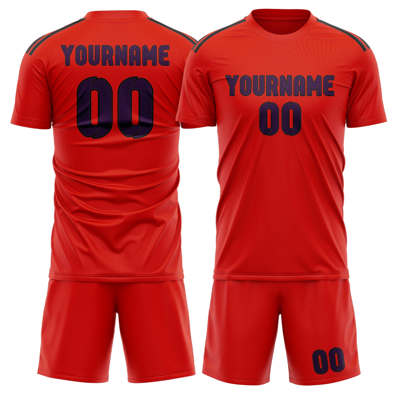 Maßgeschneidertes Professionelles Orangerot Lila Fußballtrikot-Set