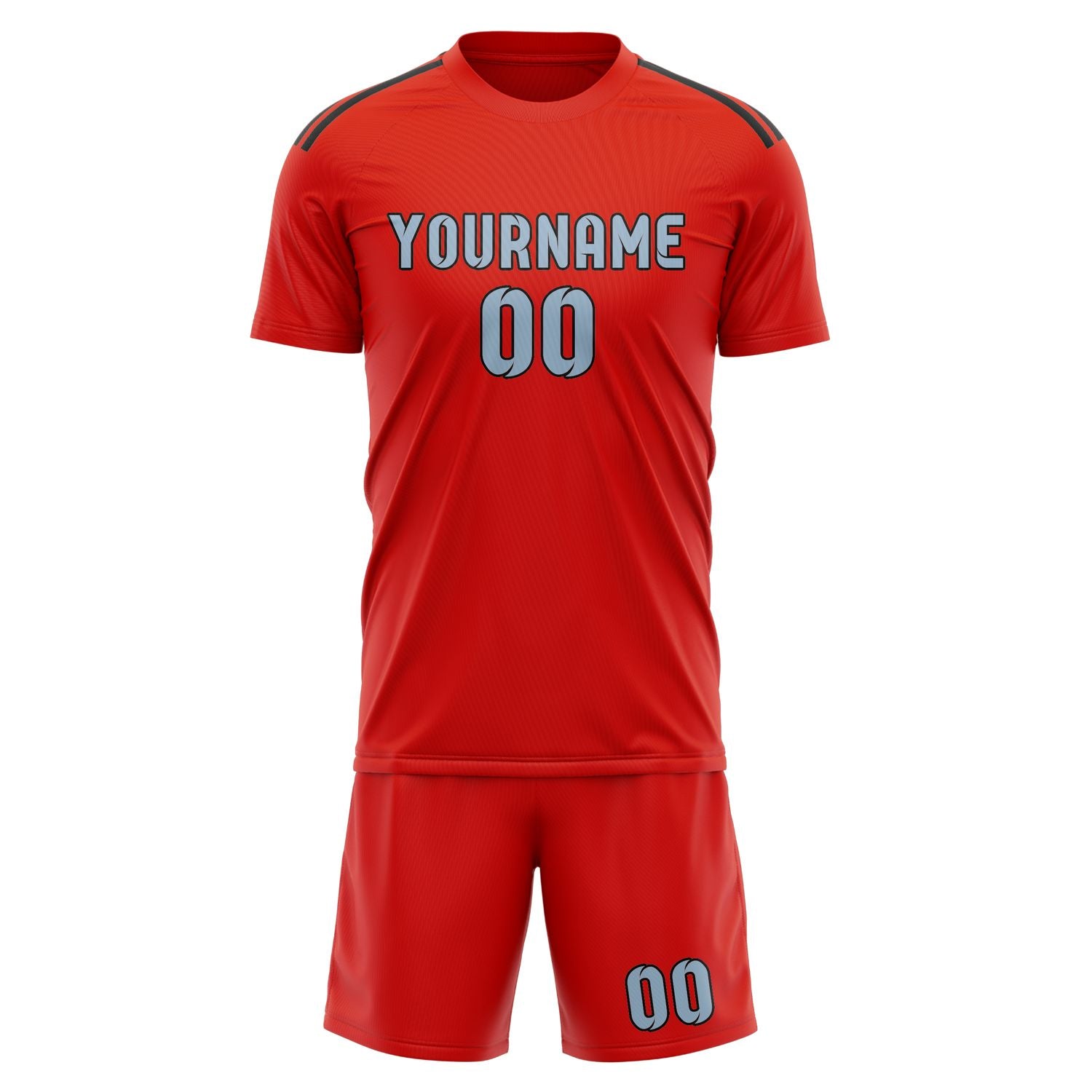 Maßgeschneidertes Professionelles Orangerot Hellblau Fußballtrikot-Set