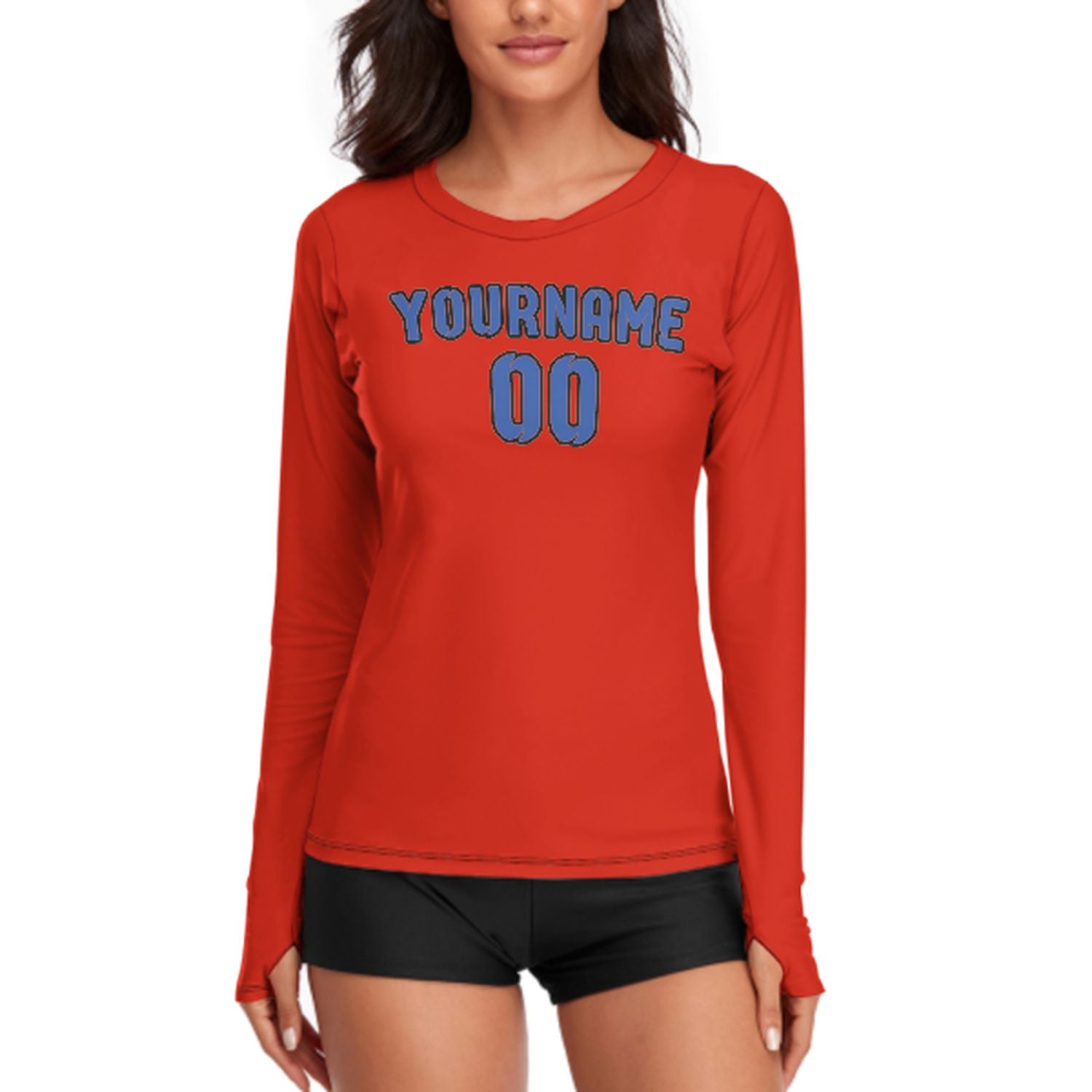 Maßgeschneidertes Orangerot Himmelblau Damen Langarmshirt