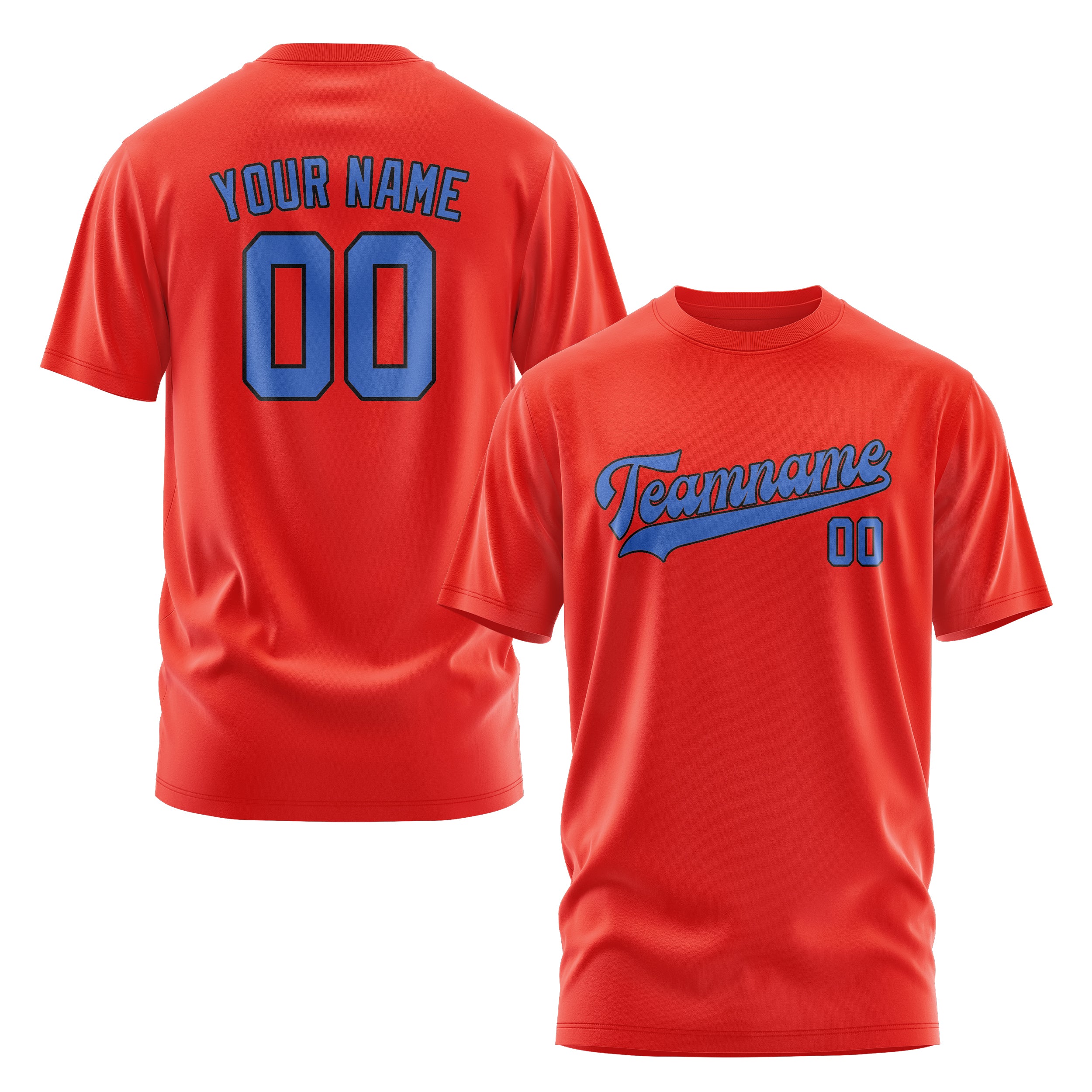 Maßgeschneidertes Orangerot Himmelblau T-Shirt