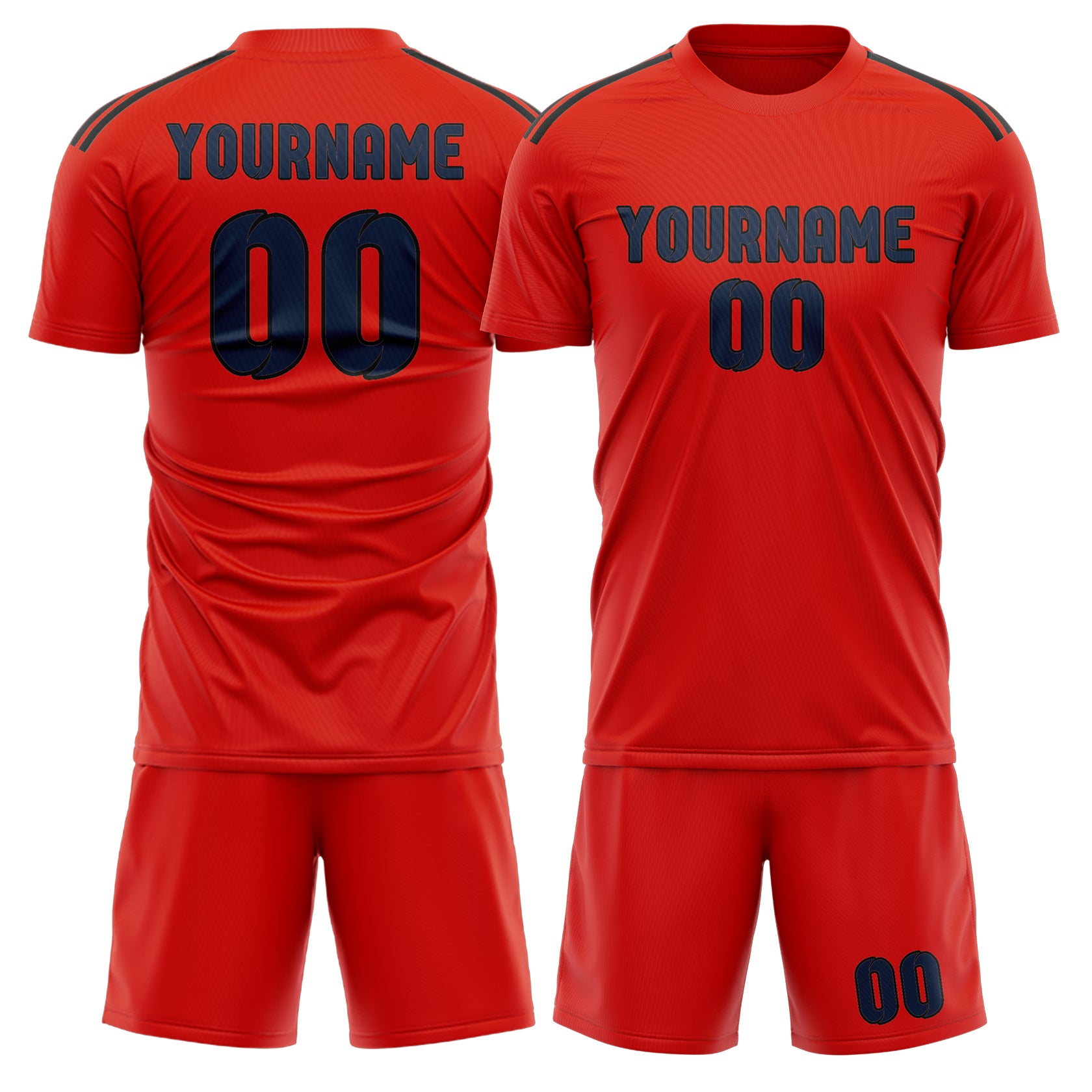 Maßgeschneidertes Professionelles Orangerot Marineblau Fußballtrikot-Set