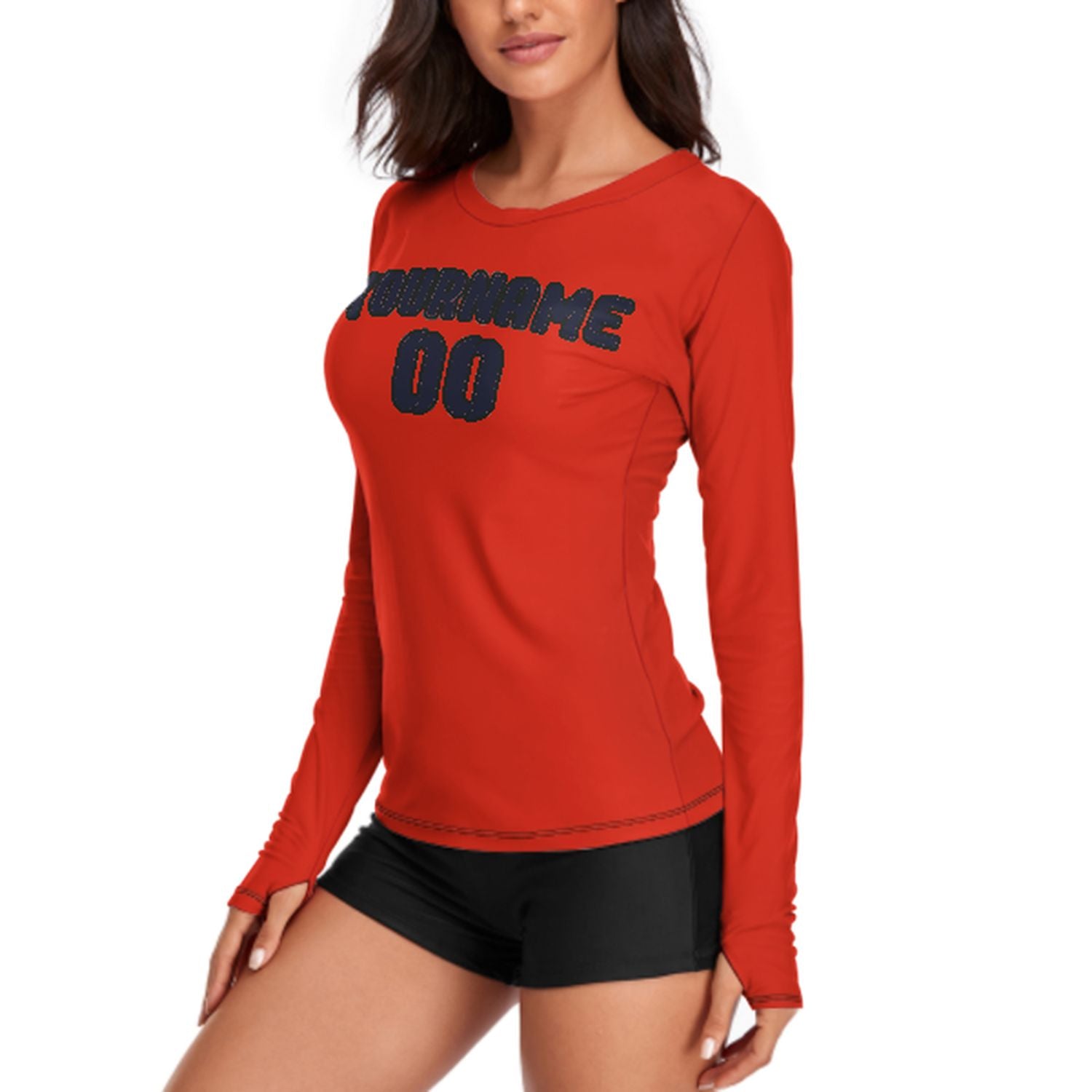 Maßgeschneidertes Orangerot Stahlblau Damen Langarmshirt