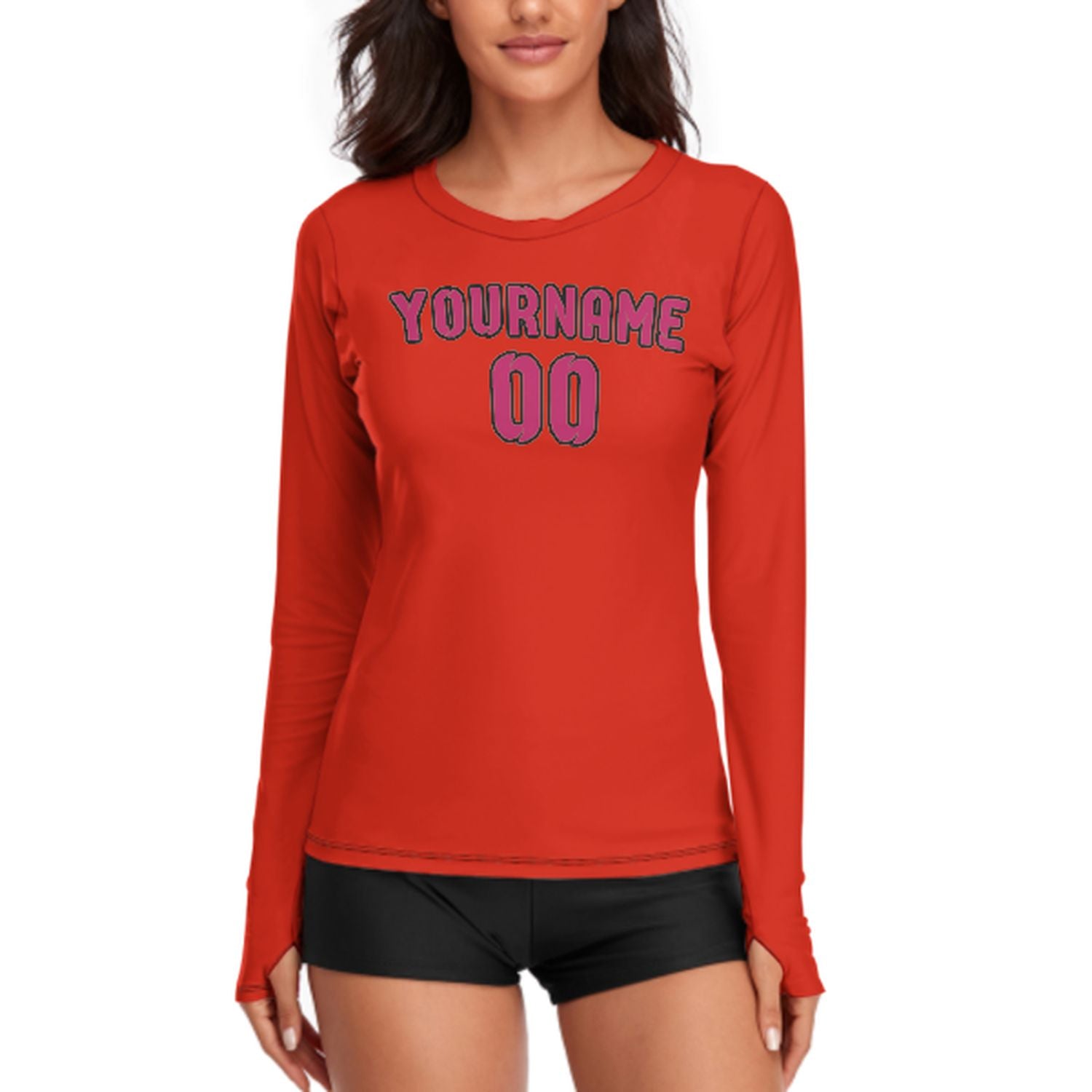 Maßgeschneidertes Orangerot Rosarot Damen Langarmshirt