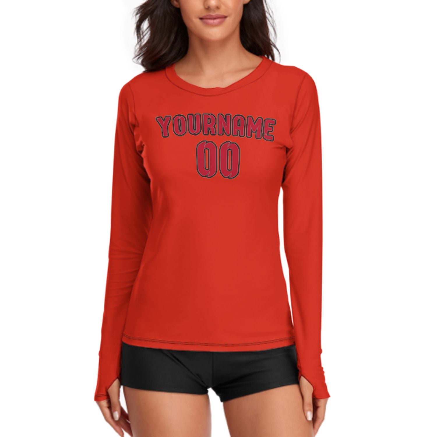 Maßgeschneidertes Orangerot Rot Damen Langarmshirt