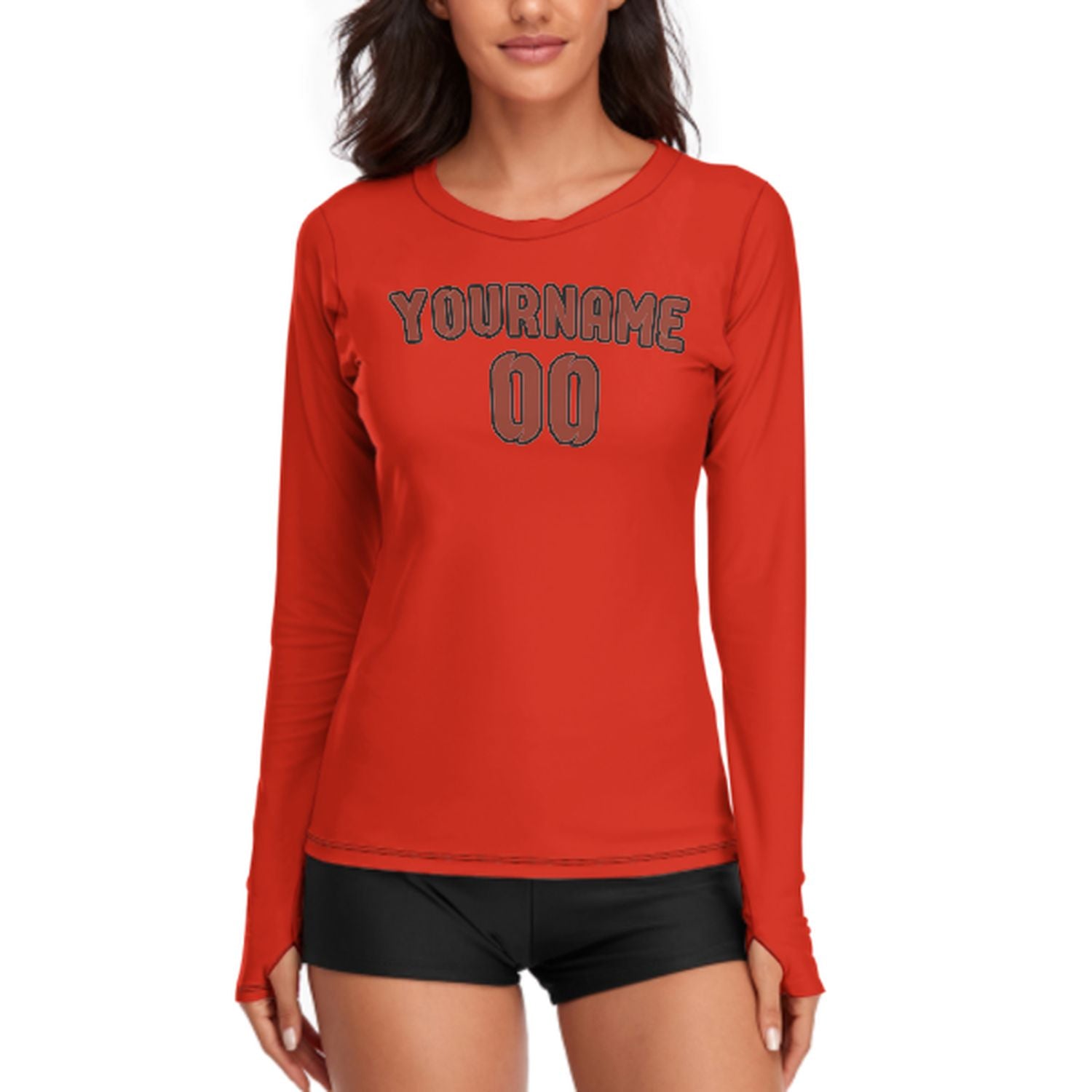 Maßgeschneidertes Orangerot Korallenrot Damen Langarmshirt