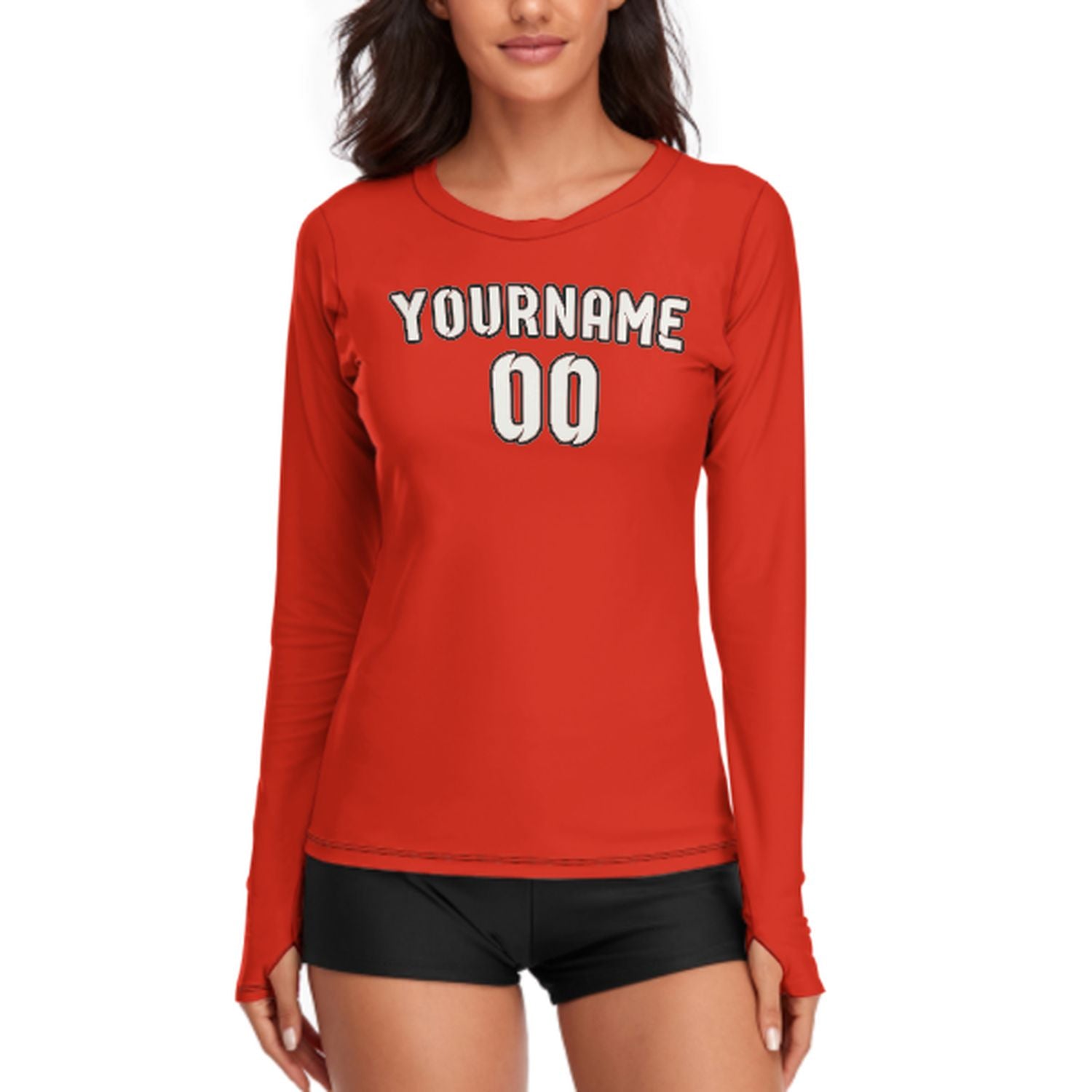 Maßgeschneidertes Orangerot Weiß Damen Langarmshirt