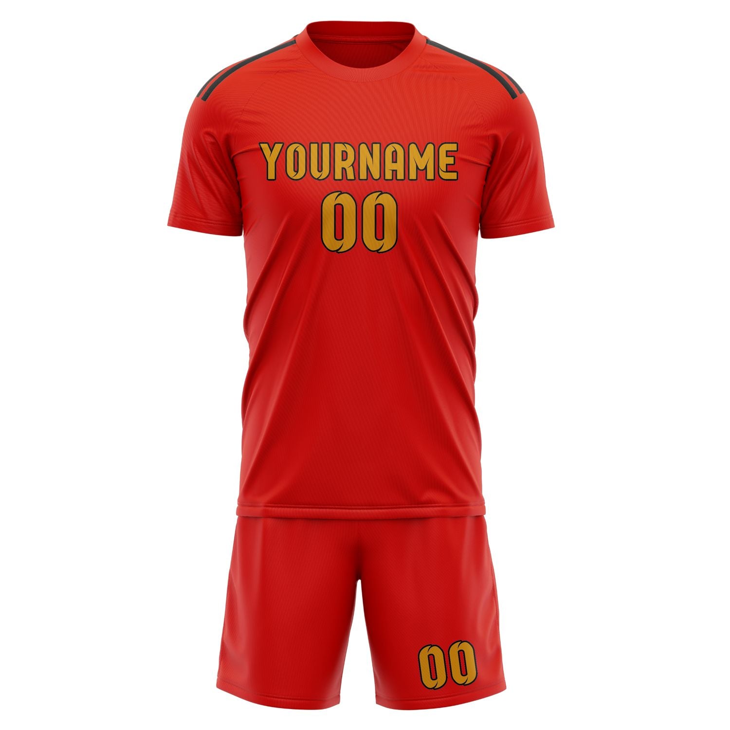 Maßgeschneidertes Professionelles Orangerot Gelb Fußballtrikot-Set