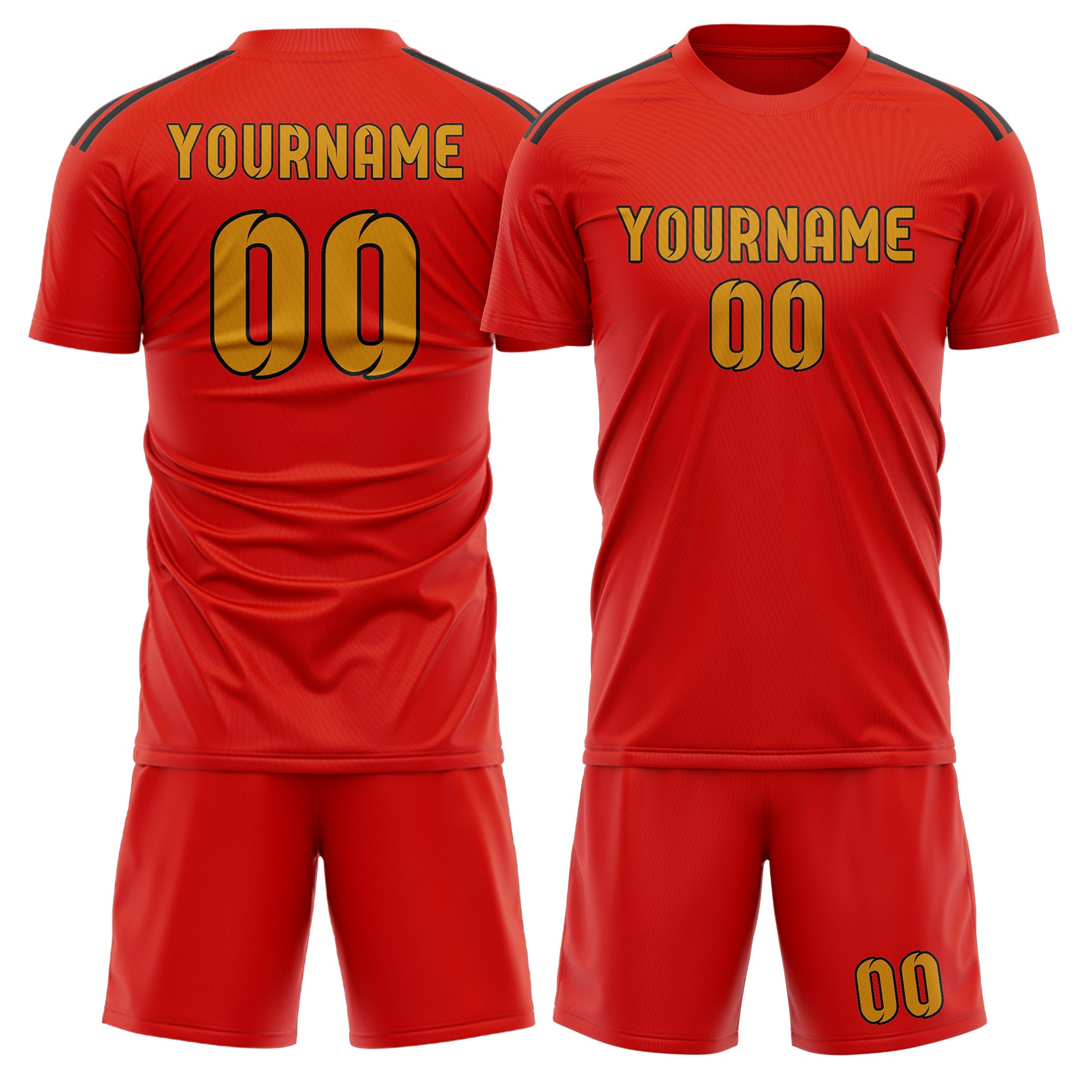 Maßgeschneidertes Professionelles Orangerot Gelb Fußballtrikot-Set