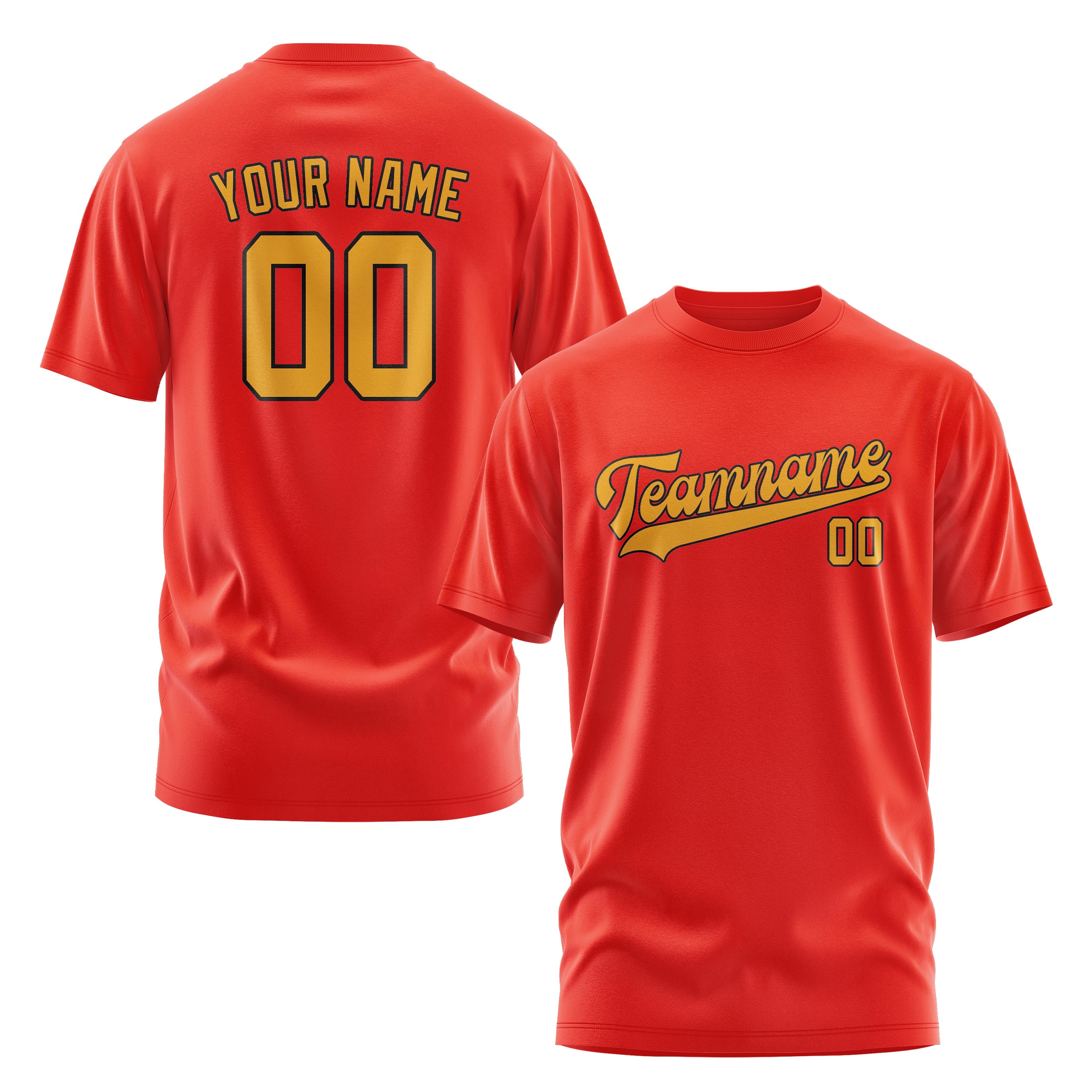 Maßgeschneidertes Orangerot Gelb T-Shirt