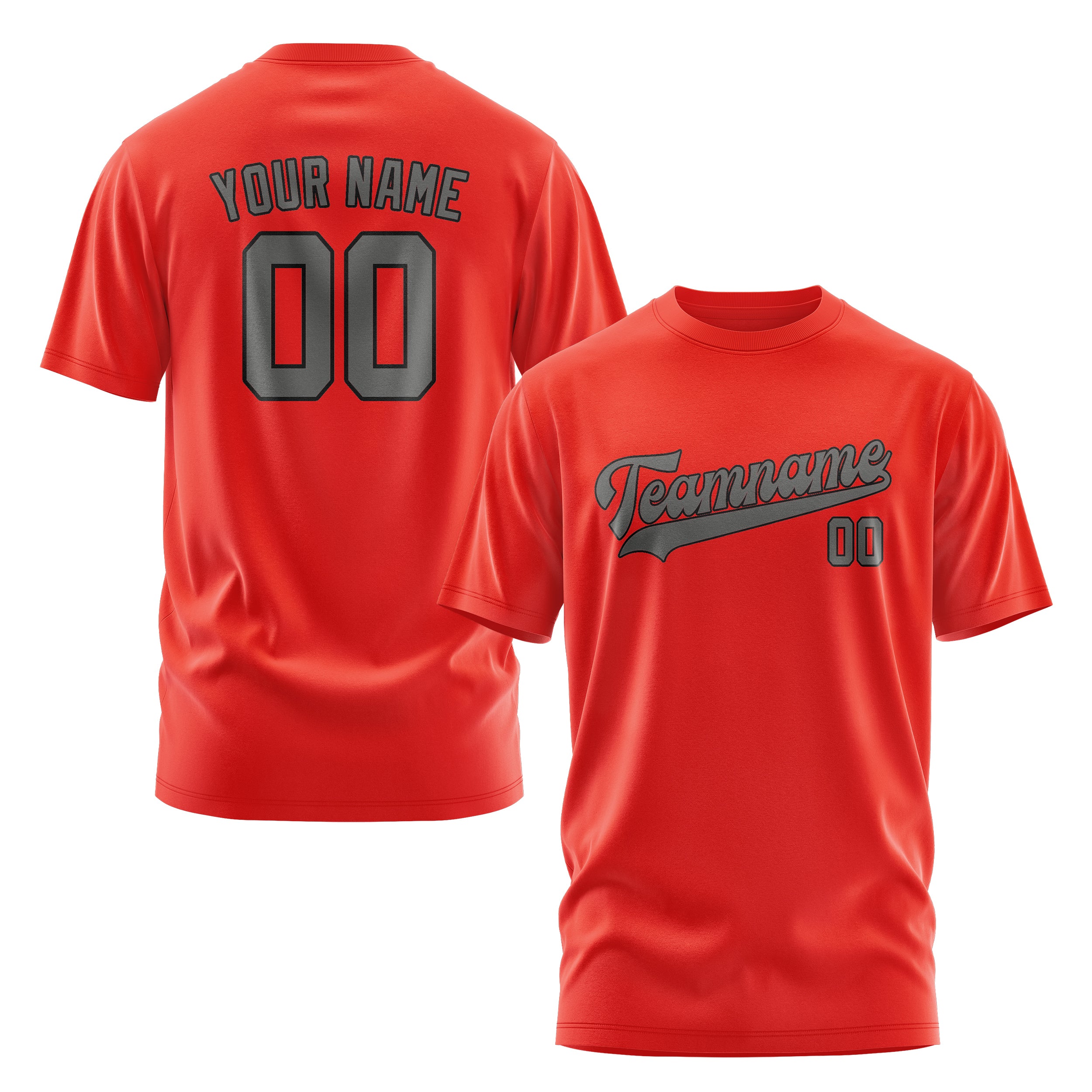 Maßgeschneidertes Orangerot Dunkelgrau T-Shirt