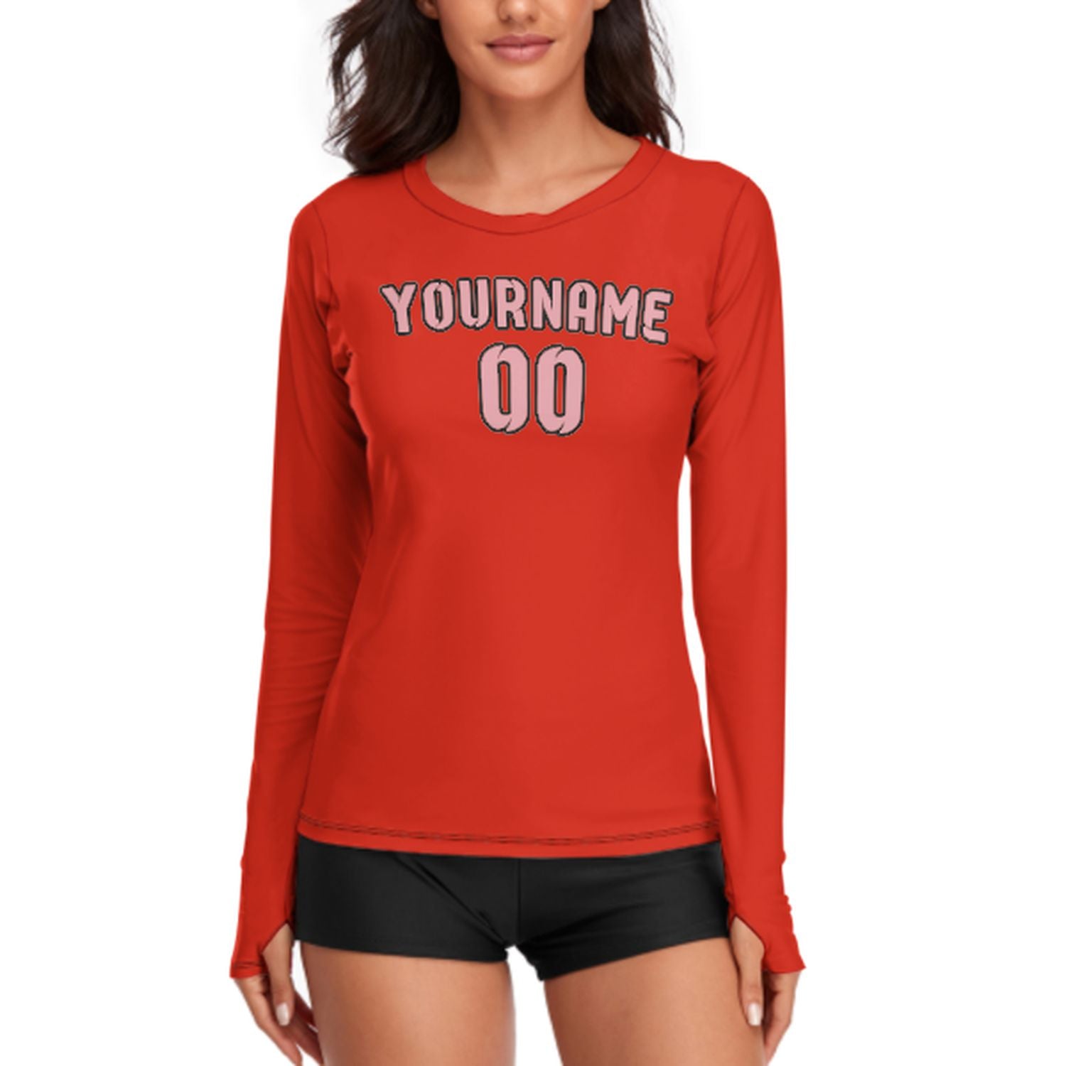 Maßgeschneidertes Orangerot Rosa Damen Langarmshirt