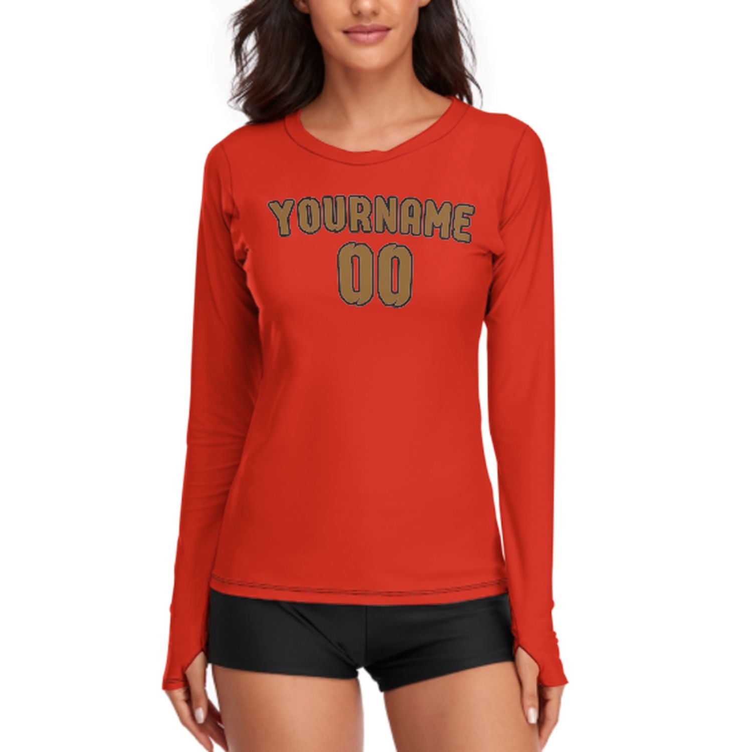 Maßgeschneidertes Orangerot Khaki Damen Langarmshirt
