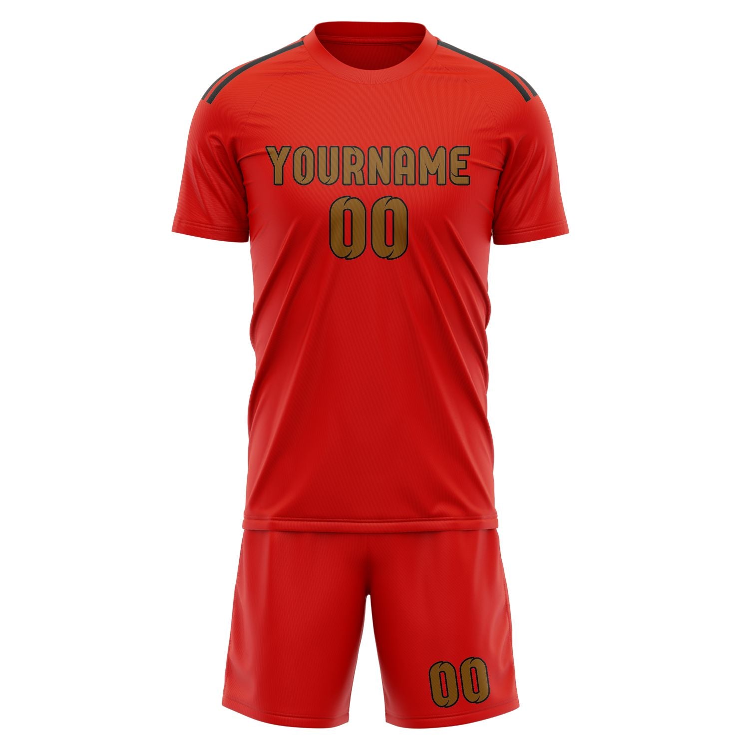 Maßgeschneidertes Professionelles Orangerot Khaki Fußballtrikot-Set