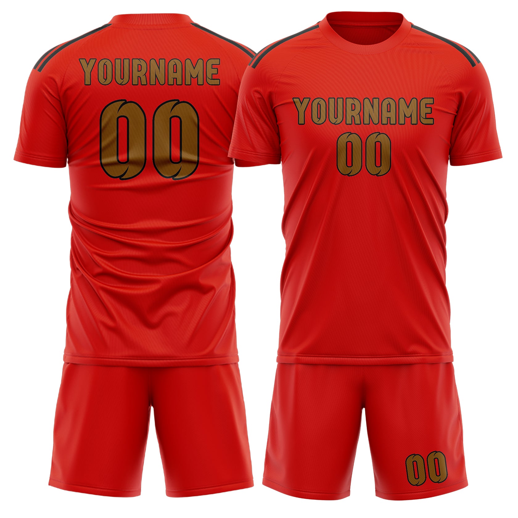 Maßgeschneidertes Professionelles Orangerot Khaki Fußballtrikot-Set