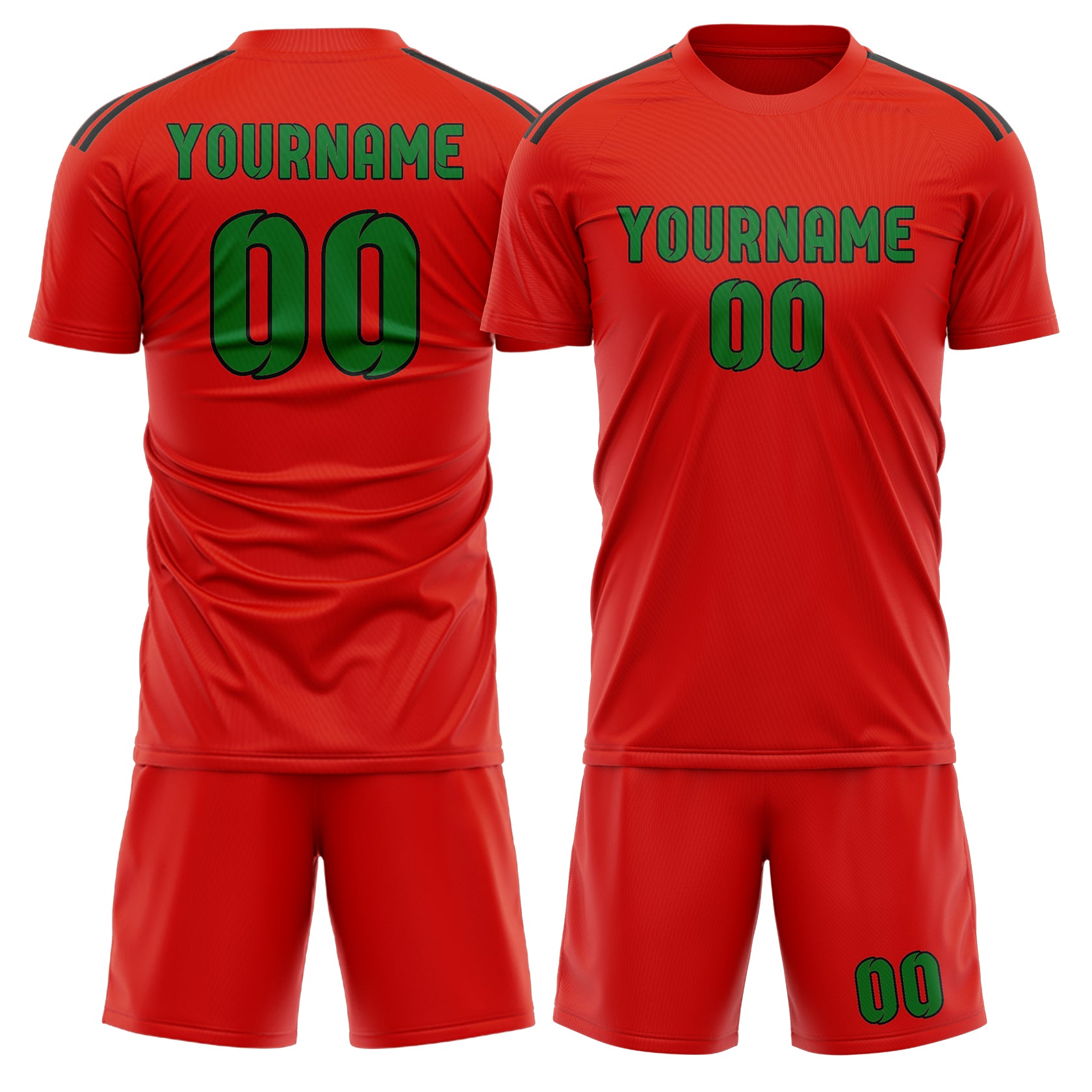 Maßgeschneidertes Professionelles Orangerot Smaragdgrün Fußballtrikot-Set