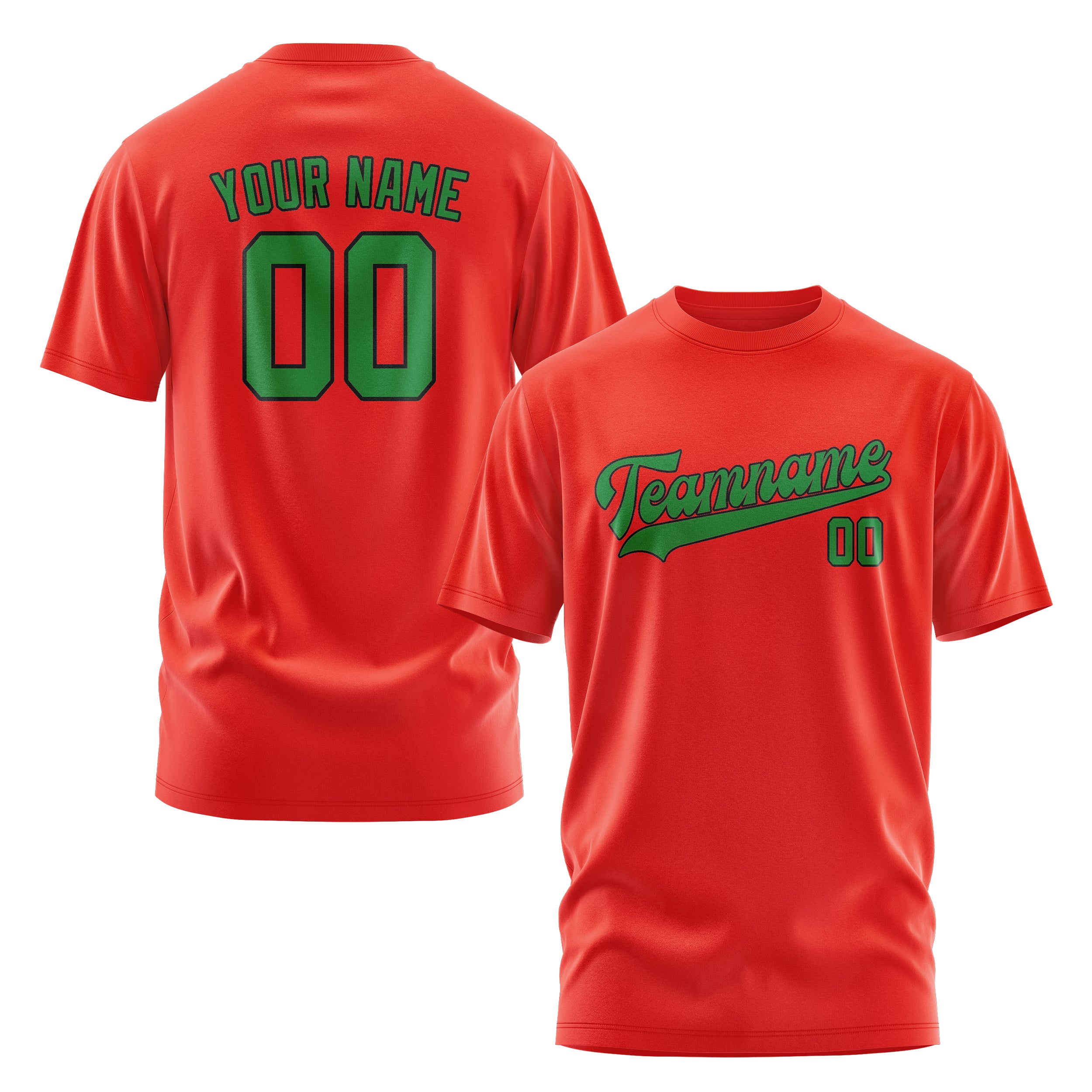 Maßgeschneidertes Orangerot Smaragdgrün T-Shirt