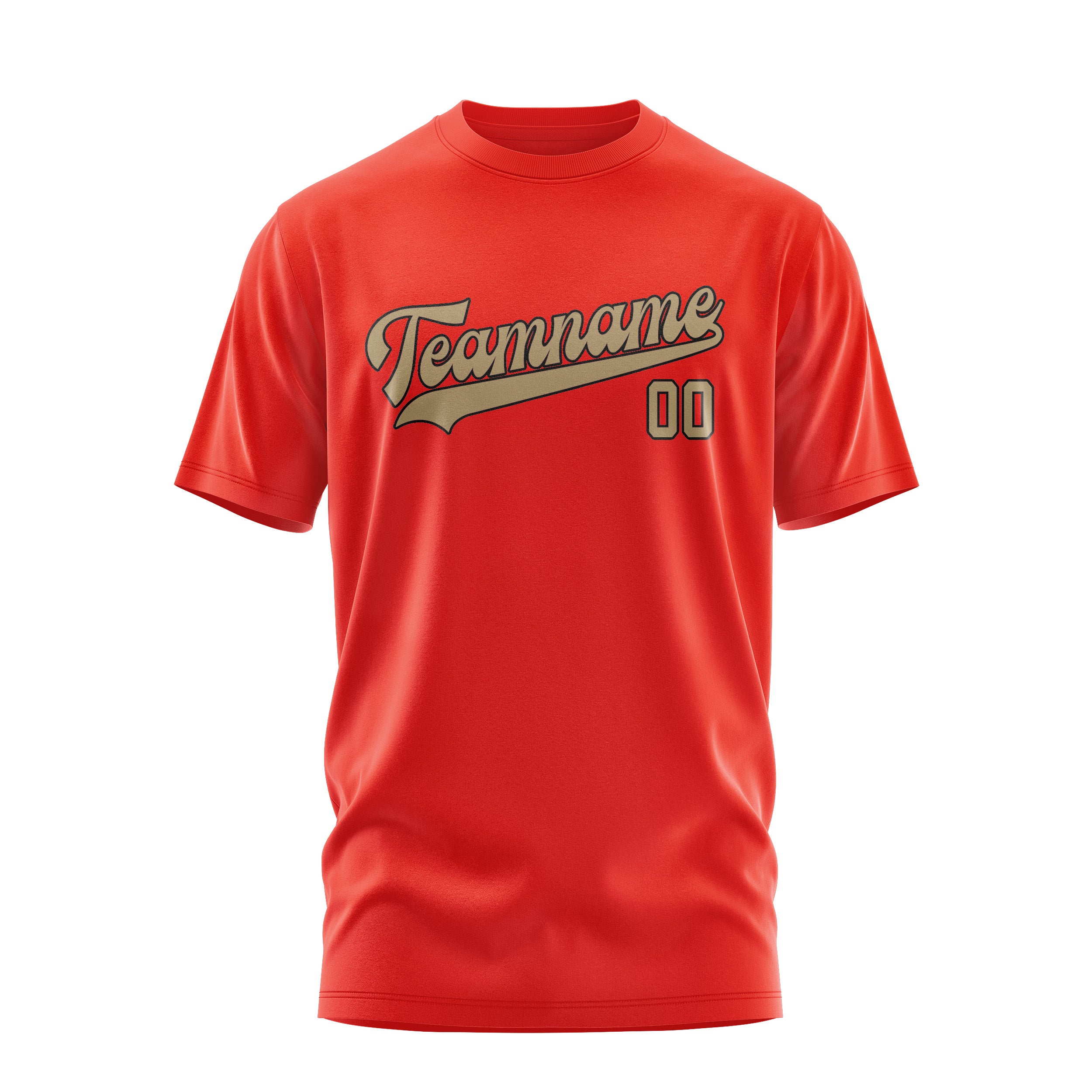 Maßgeschneidertes Orangerot Hellkhaki T-Shirt