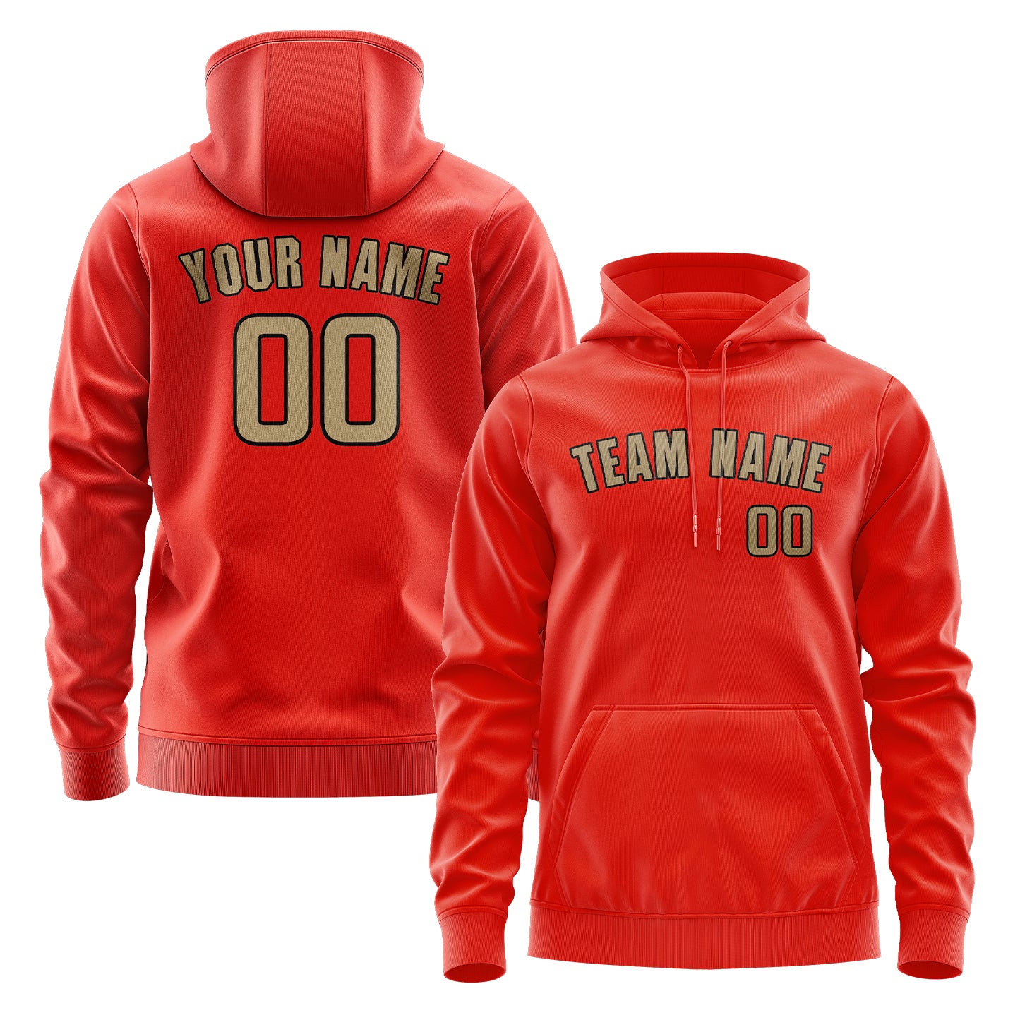 Maßgeschneidertes Orangerot Hellkhaki Hoodie