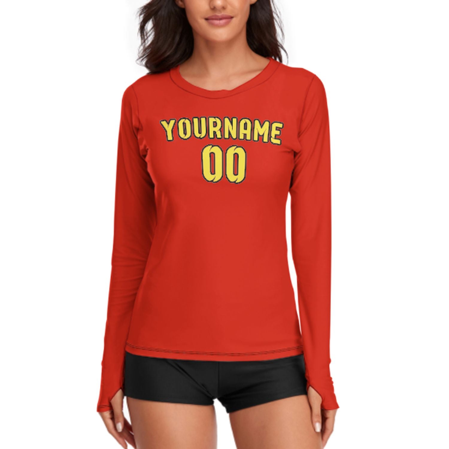 Maßgeschneidertes Orangerot Blassgelb Damen Langarmshirt