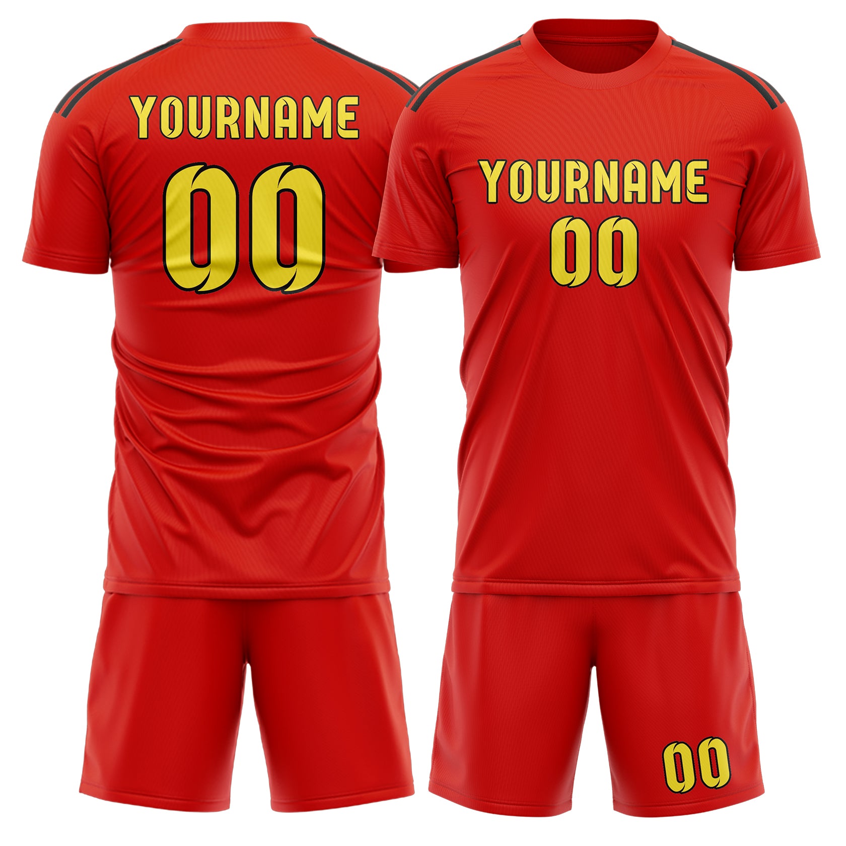 Maßgeschneidertes Professionelles Orangerot Blassgelb Fußballtrikot-Set