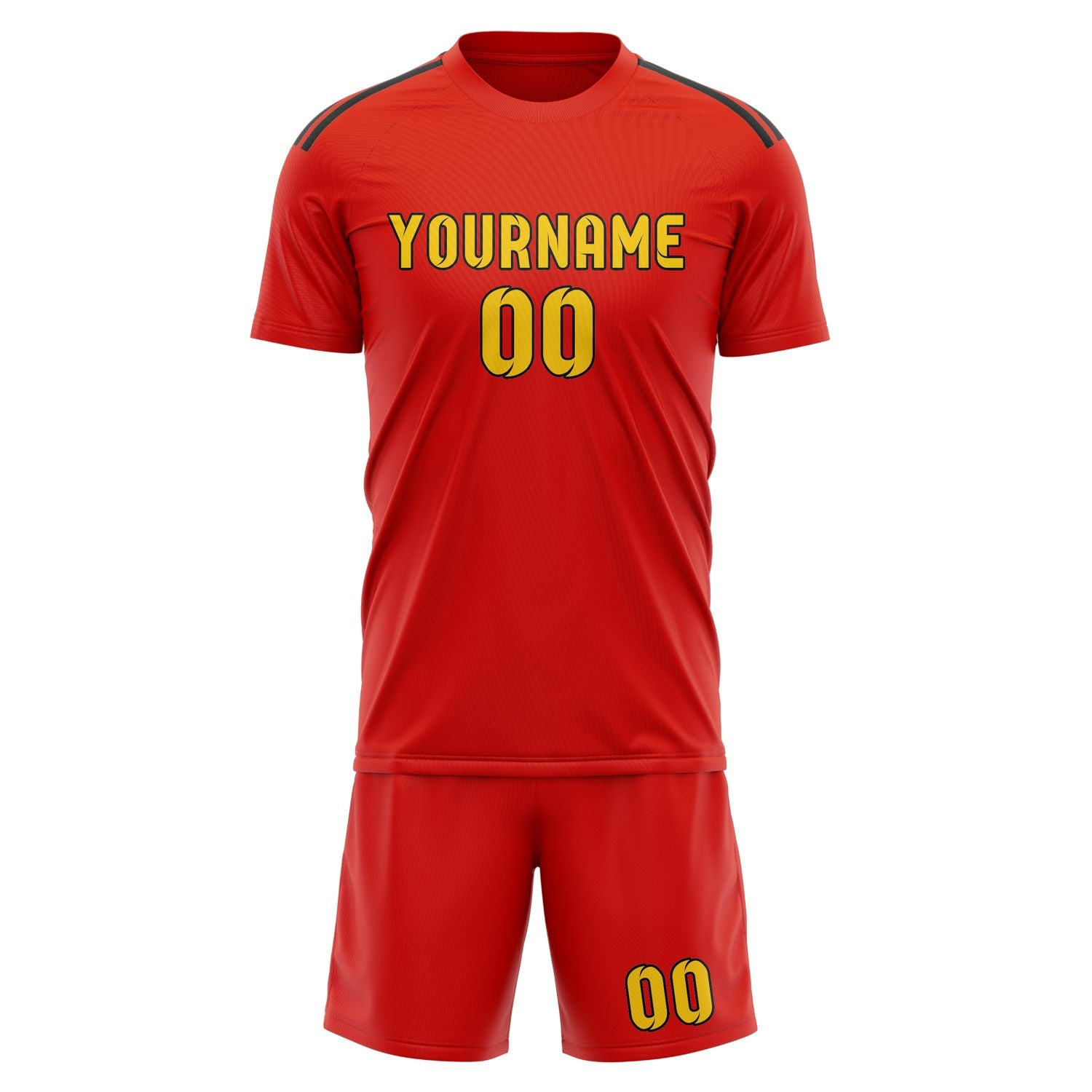 Maßgeschneidertes Professionelles Orangerot Gold Fußballtrikot-Set