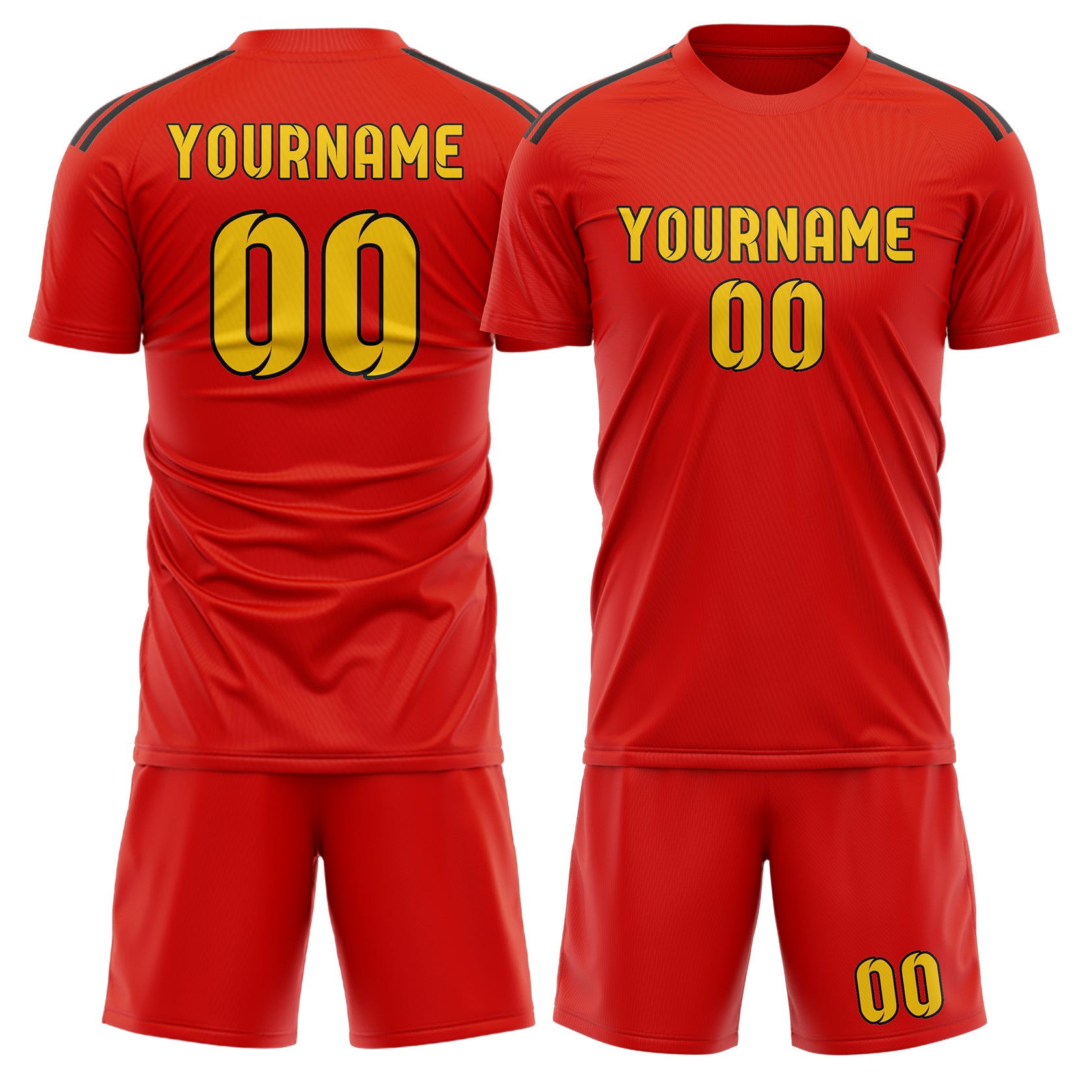 Maßgeschneidertes Professionelles Orangerot Gold Fußballtrikot-Set