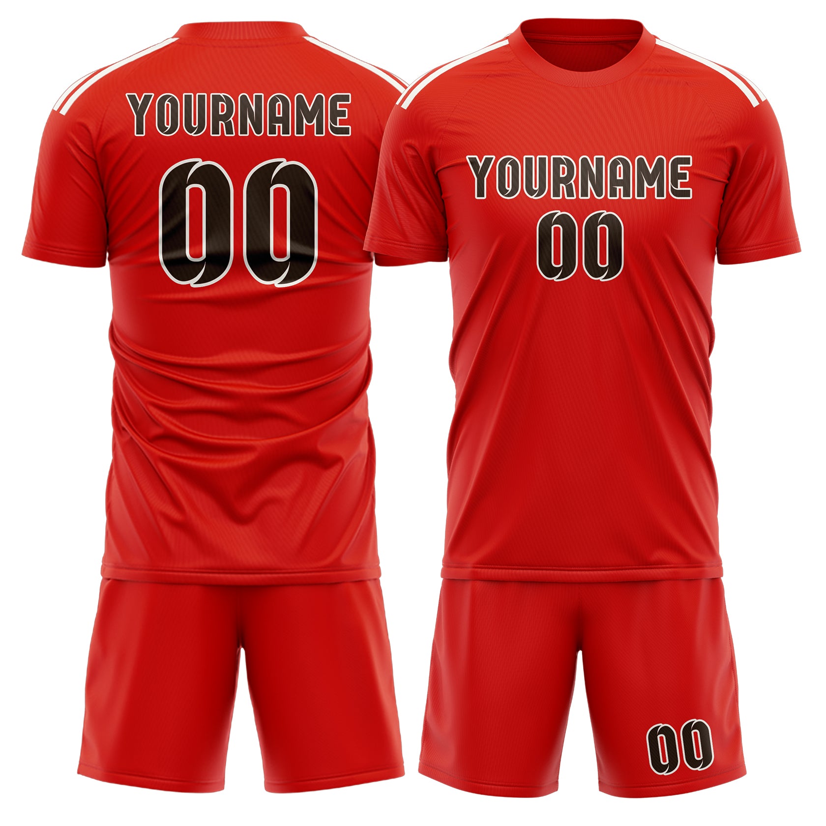 Maßgeschneidertes Professionelles Orangerot Braun Fußballtrikot-Set
