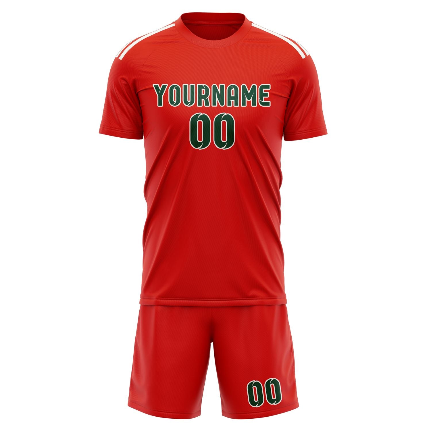 Maßgeschneidertes Professionelles Orangerot Moosgrün Fußballtrikot-Set