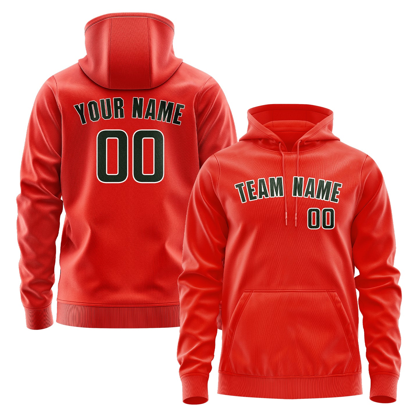 Maßgeschneidertes Orangerot Tannengrün Hoodie