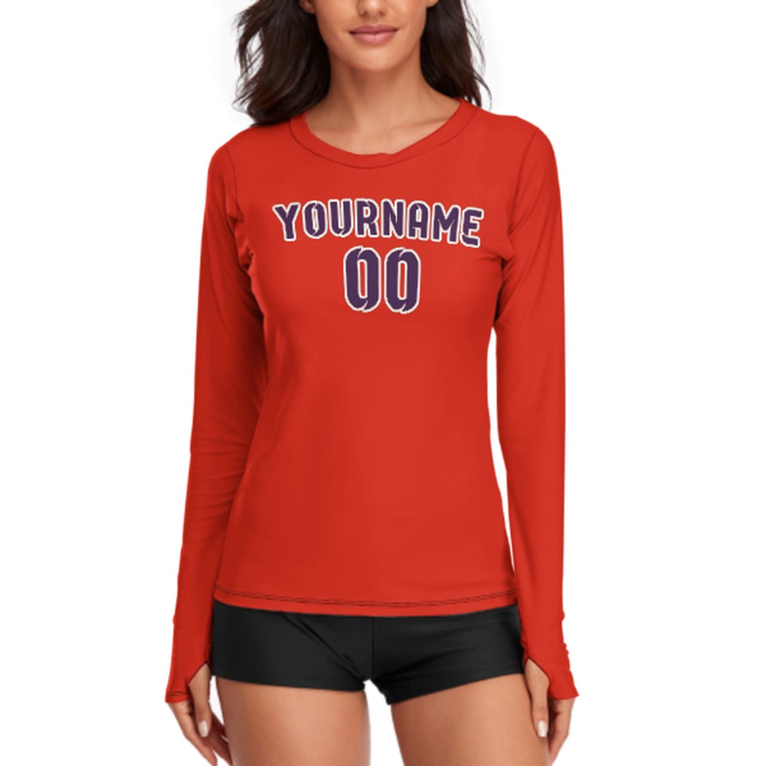 Maßgeschneidertes Orangerot Lila Damen Langarmshirt