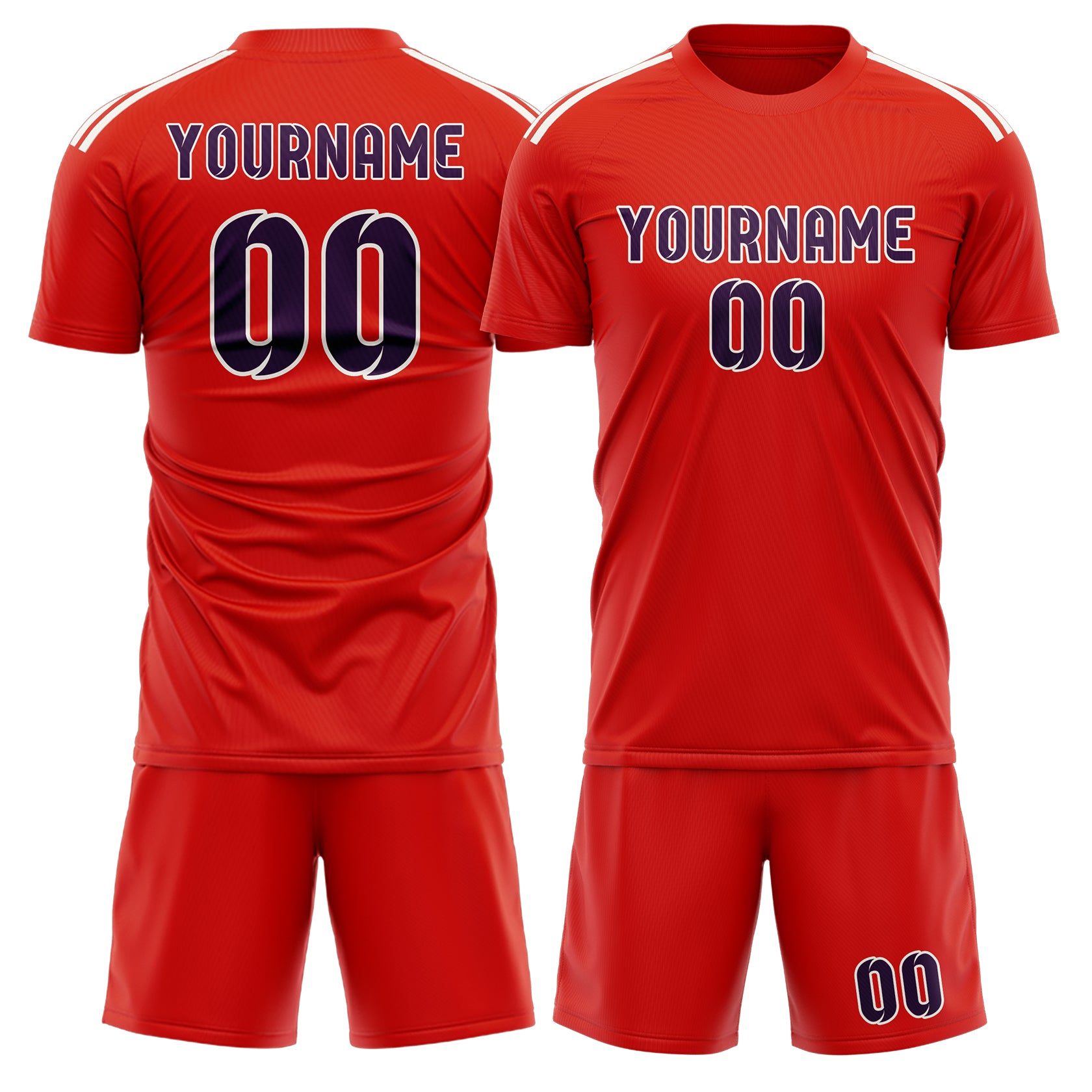 Maßgeschneidertes Professionelles Orangerot Lila Fußballtrikot-Set